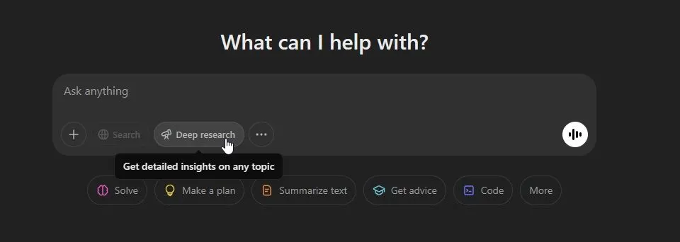 Giao diện web ChatGPT hiển thị tùy chọn mô hình AI Deep Research