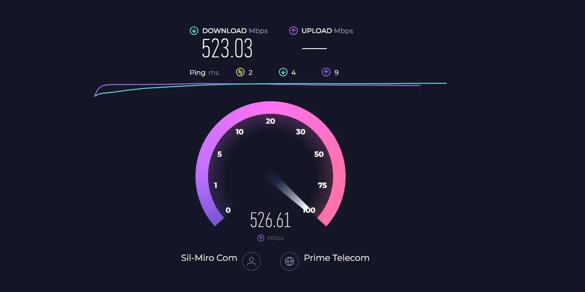 Giao diện website Ookla hiển thị kết quả kiểm tra tốc độ internet, minh họa việc đánh giá băng thông mạng cho trải nghiệm truyền phát mượt mà.
