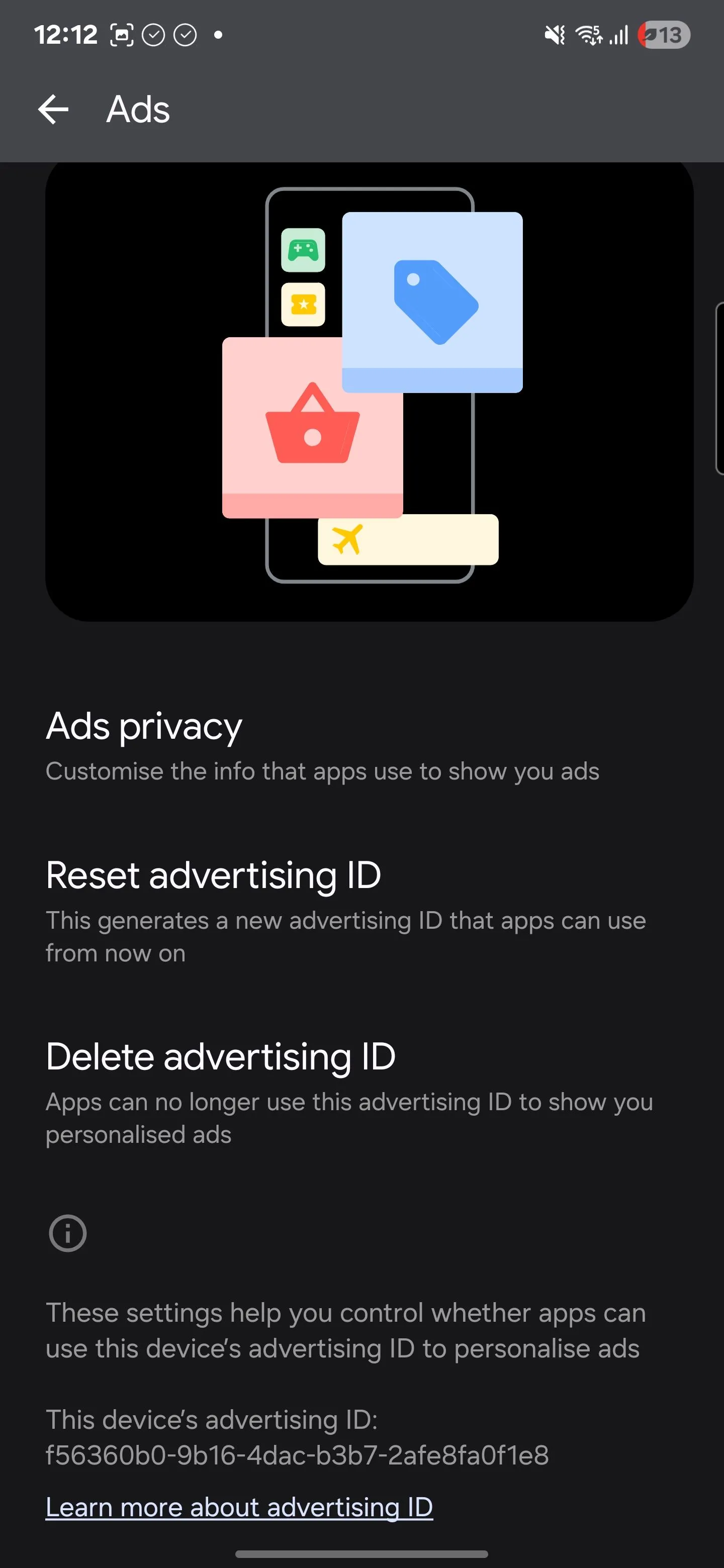 Giao diện xóa ID quảng cáo Google trên Android