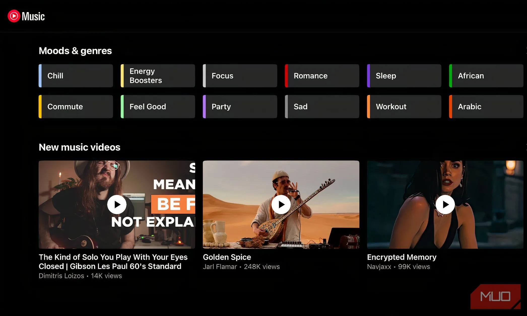 Giao diện YouTube Music gợi ý khám phá nhạc mới