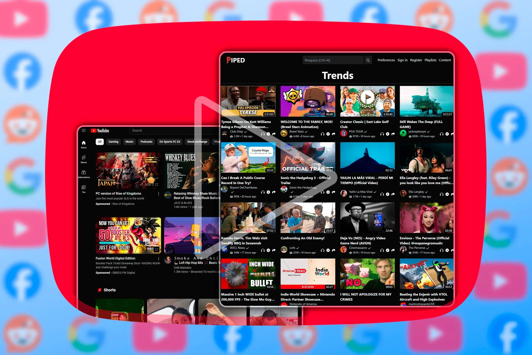 Giao diện YouTube tiêu chuẩn và giao diện tùy chỉnh, minh họa khả năng thay đổi chủ đề ứng dụng để tối ưu trải nghiệm và tiết kiệm pin.