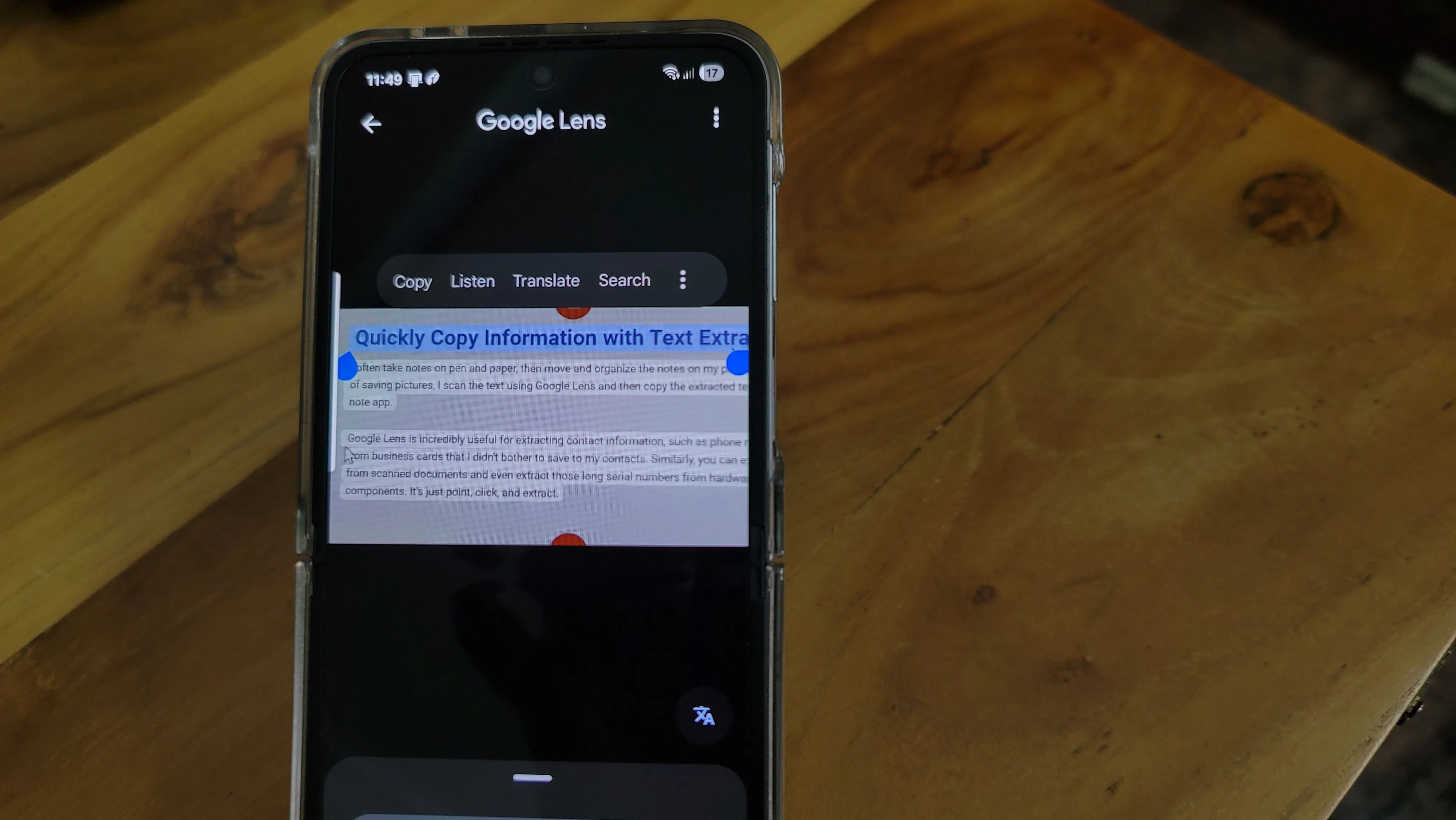 Google Lens trích xuất thông tin từ văn bản