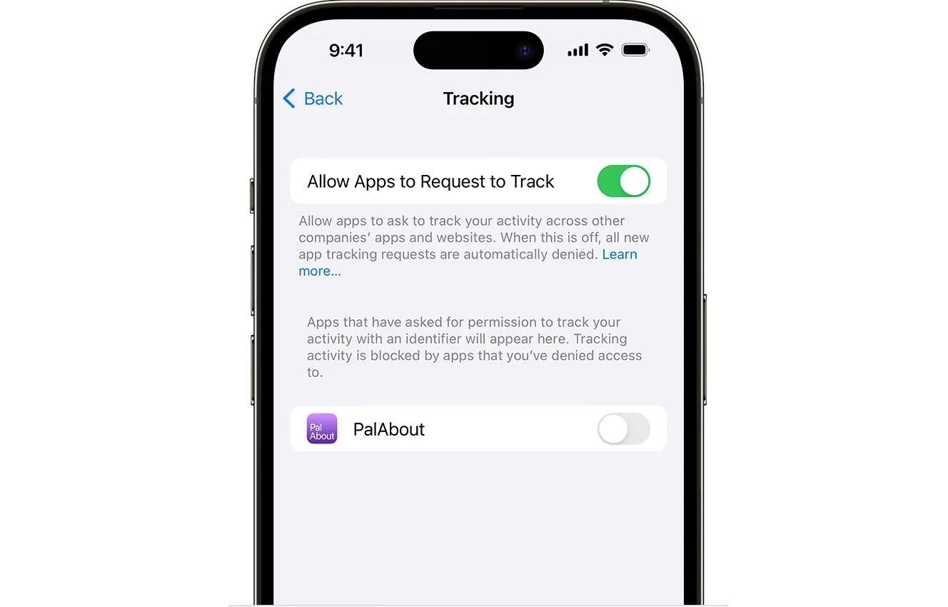 Hộp thoại yêu cầu theo dõi ứng dụng trên iPhone