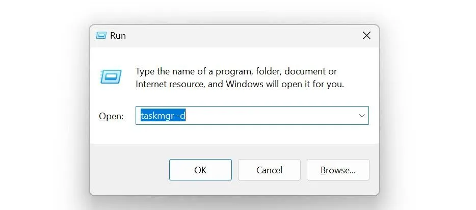 Khởi chạy Task Manager cổ điển bằng lệnh &quot;taskmgr -d&quot;