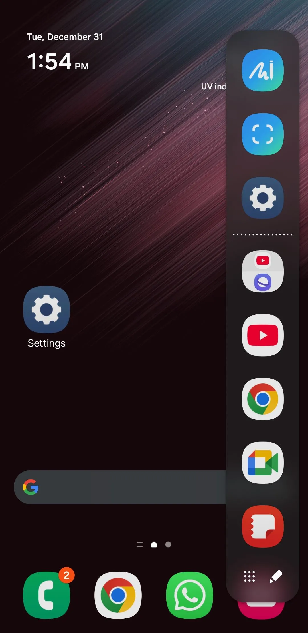 Lối tắt ứng dụng Samsung Notes trên bảng điều khiển Edge Panel, cho phép tạo ghi chú nhanh chóng từ màn hình điện thoại Samsung.
