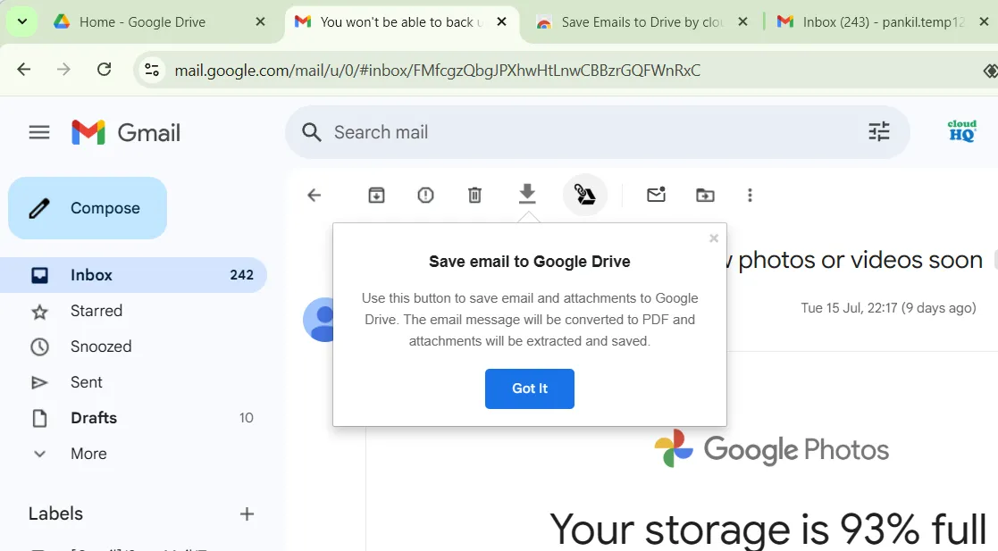 Lưu email từ Gmail sang Google Drive bằng tiện ích Save Emails