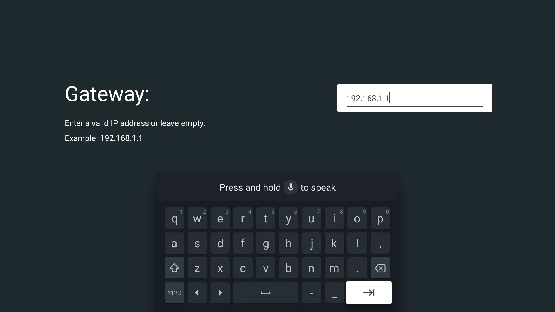 Màn hình cài đặt Gateway trên Google TV