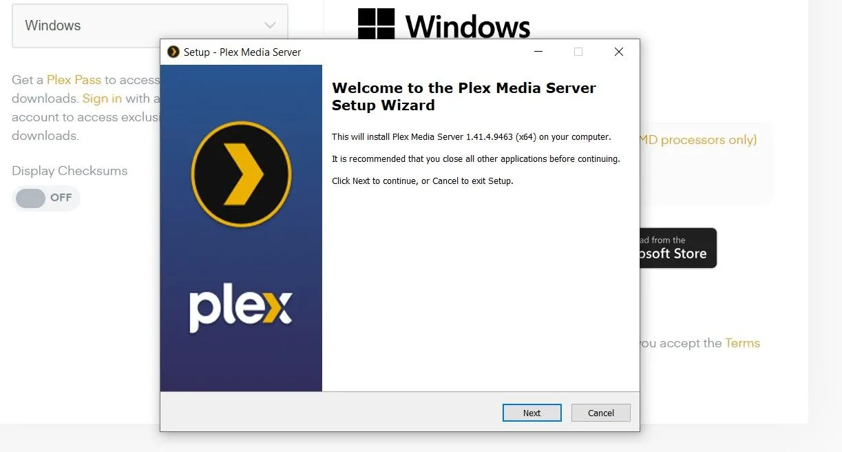 Màn hình cài đặt Plex Media Server trên Windows