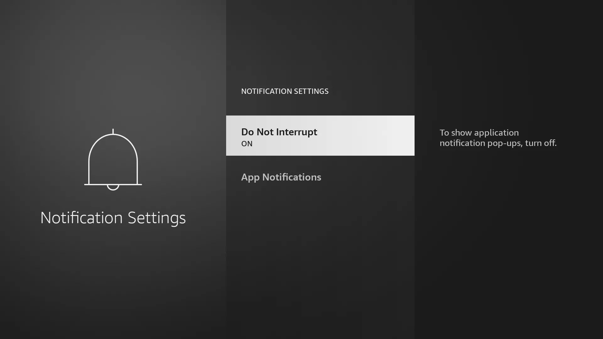 Màn hình cài đặt thông báo pop-up trên thiết bị Fire TV Stick