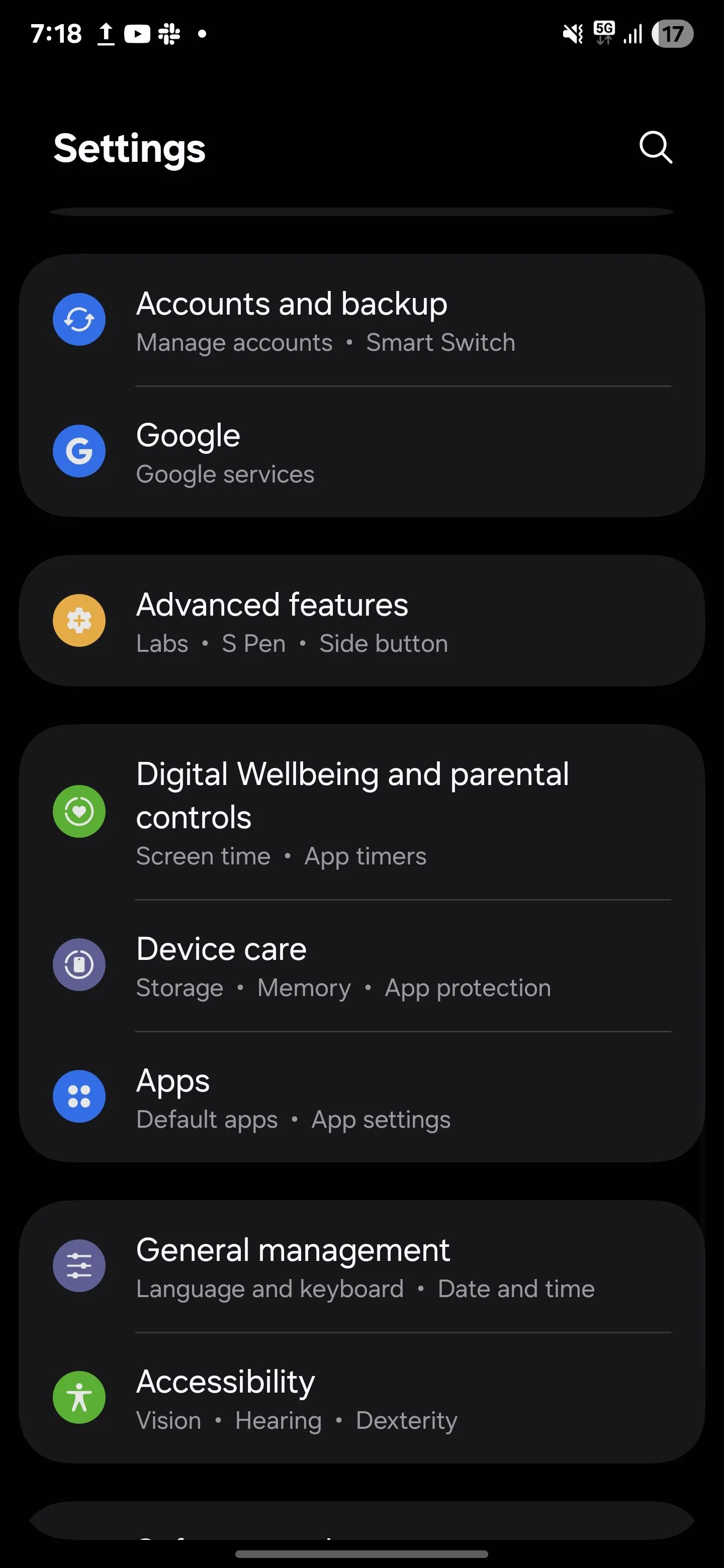 Màn hình chính của &quot;Tính năng nâng cao&quot; trong cài đặt Samsung, cung cấp quyền truy cập vào các tùy chọn tùy chỉnh và tối ưu hóa.