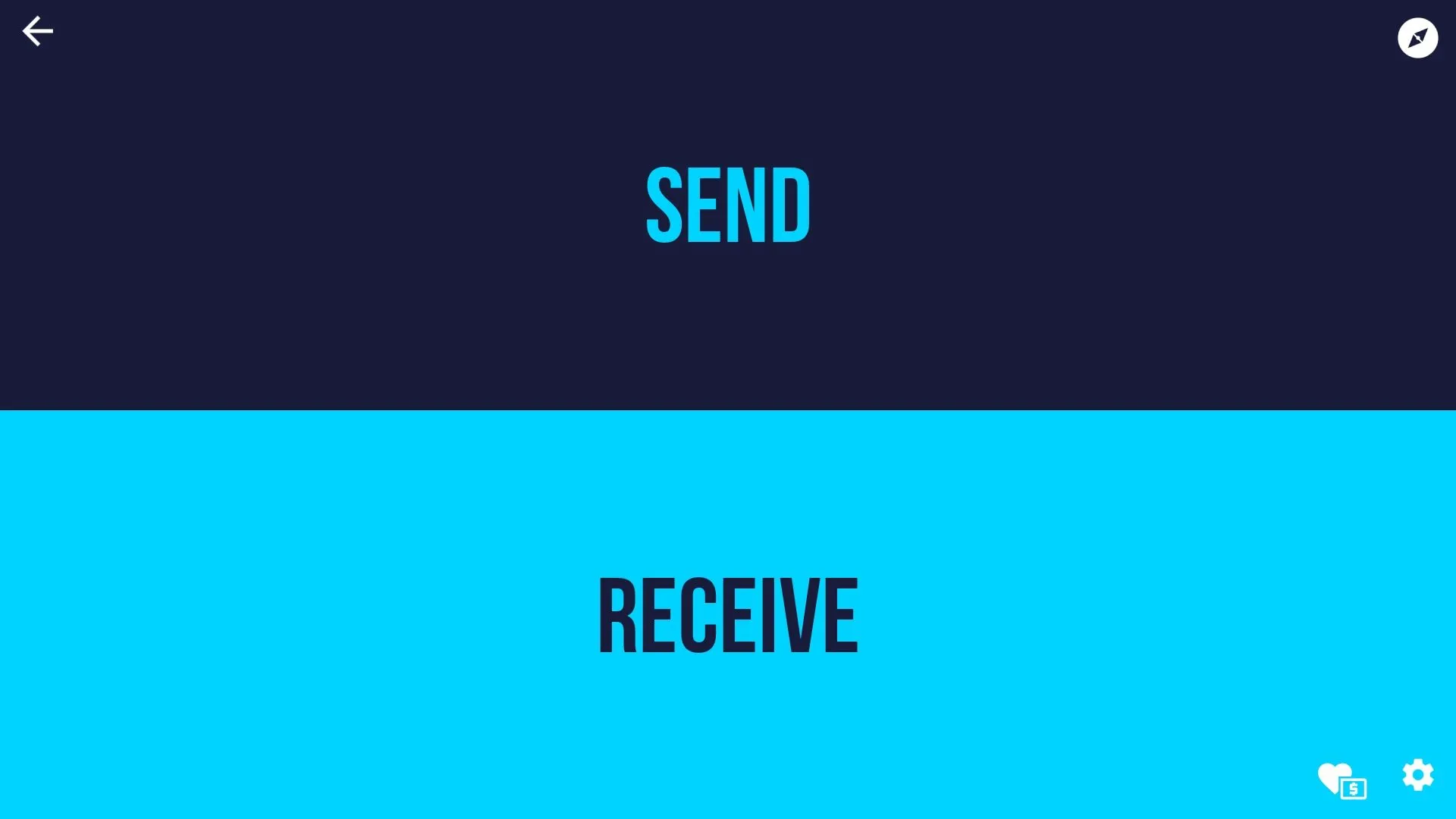 Màn hình chính của ứng dụng Send Files to TV trên Smart TV hiển thị tùy chọn gửi và nhận tệp