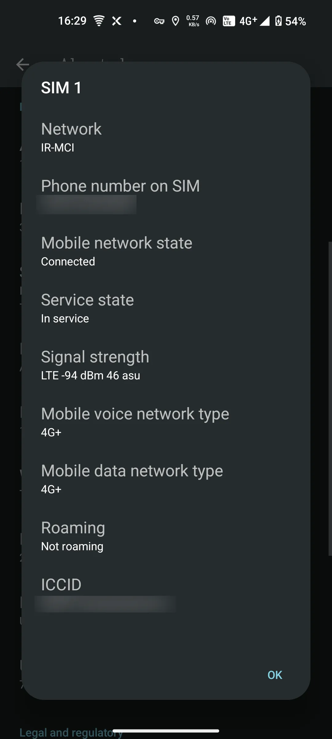 Màn hình hiển thị các chỉ số đo lường tín hiệu sóng di động trên Nothing Phone