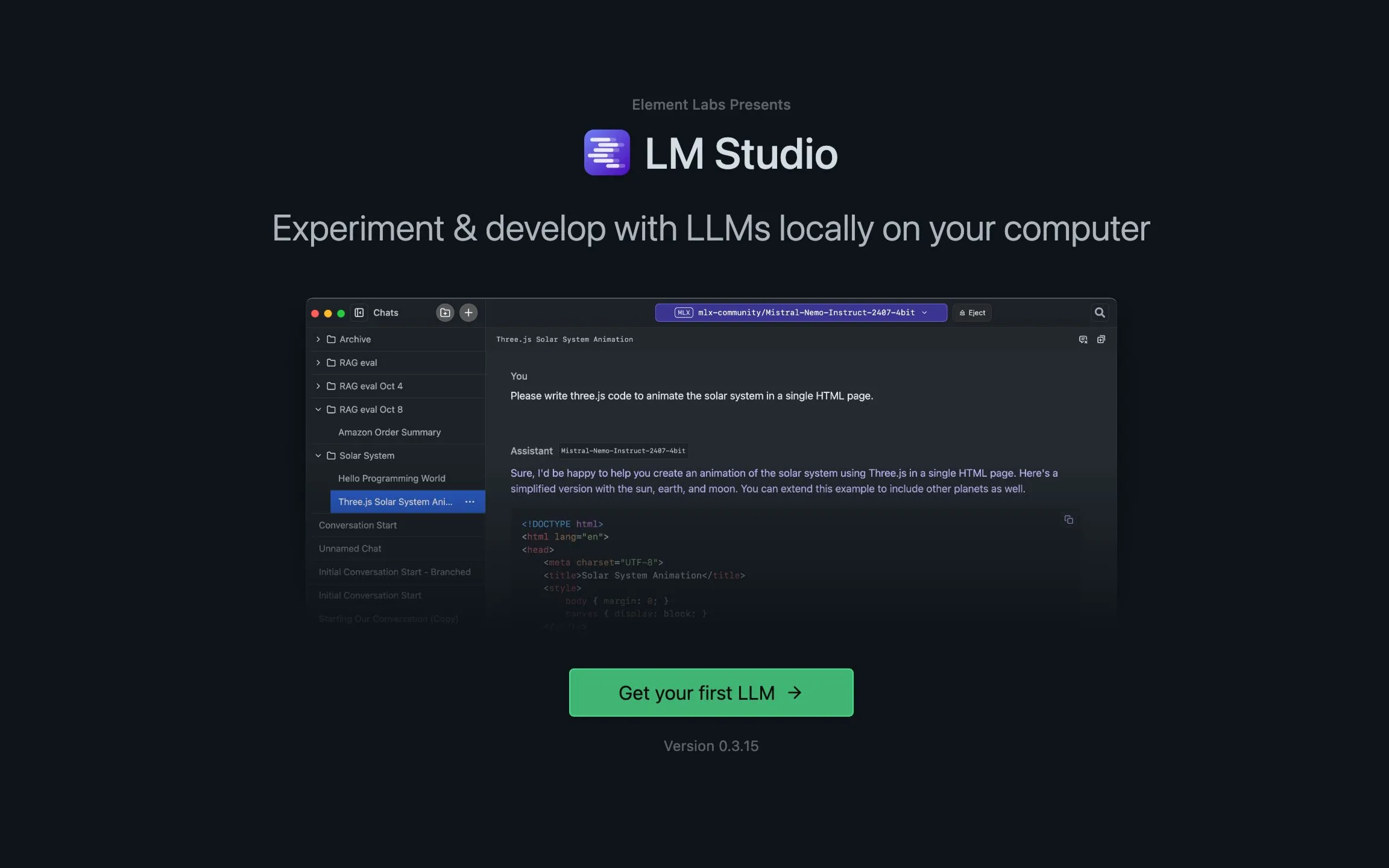 Màn hình khởi động của LM Studio giới thiệu các tính năng để chạy LLM offline