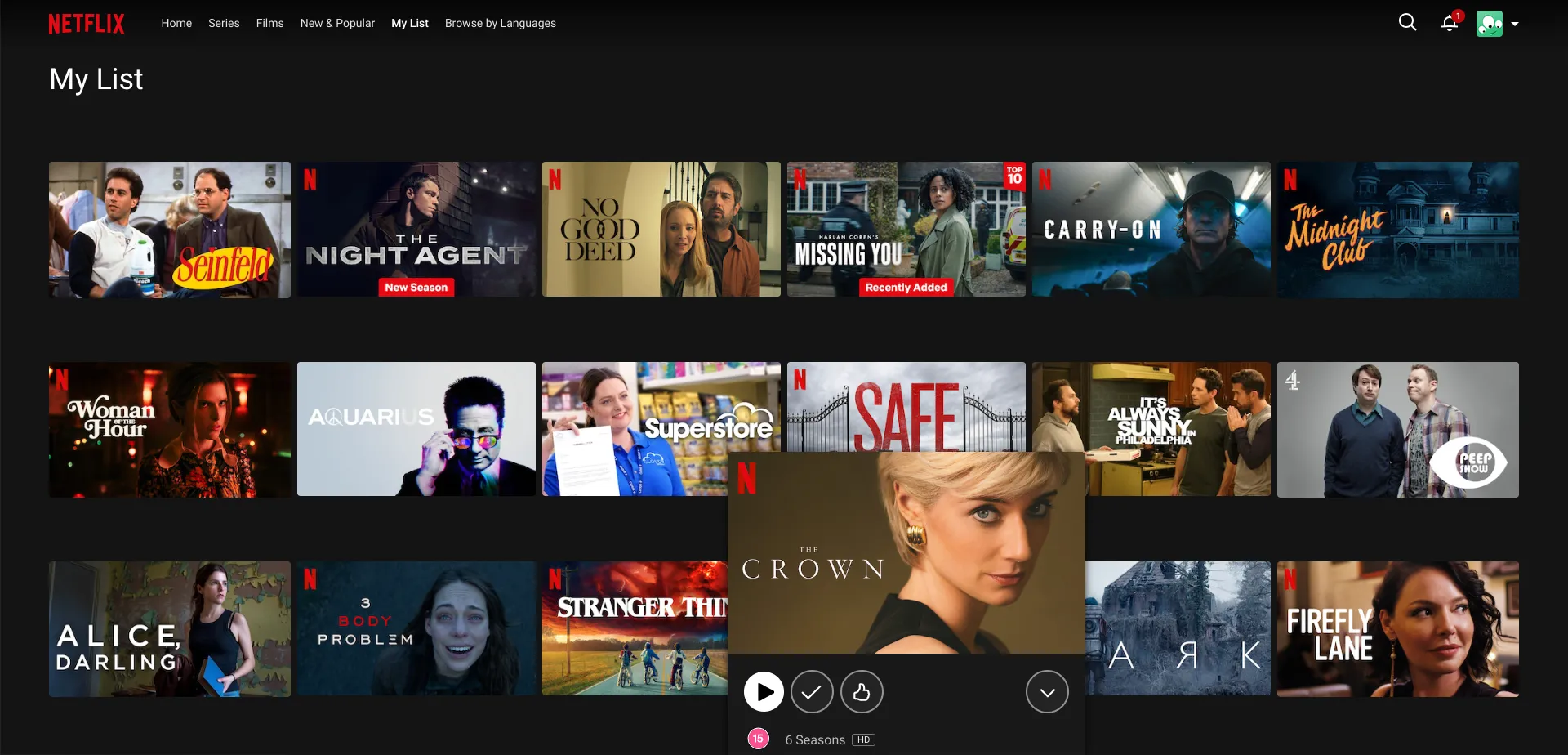 Màn hình lựa chọn một chương trình để xóa khỏi danh sách My List trên Netflix