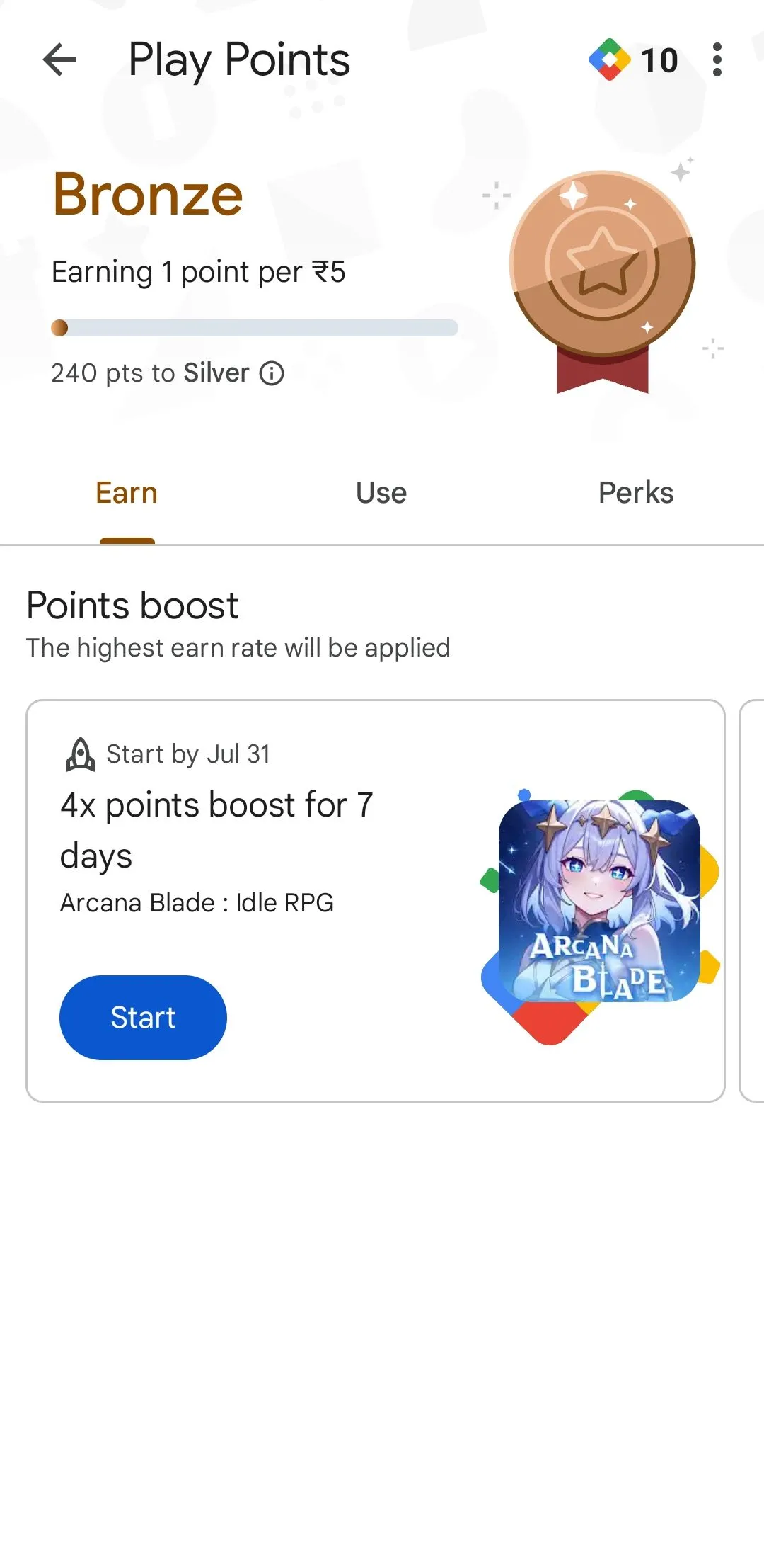 Màn hình &quot;Play Points&quot; trong Google Play Store, giới thiệu chương trình điểm thưởng và cách tích lũy điểm.