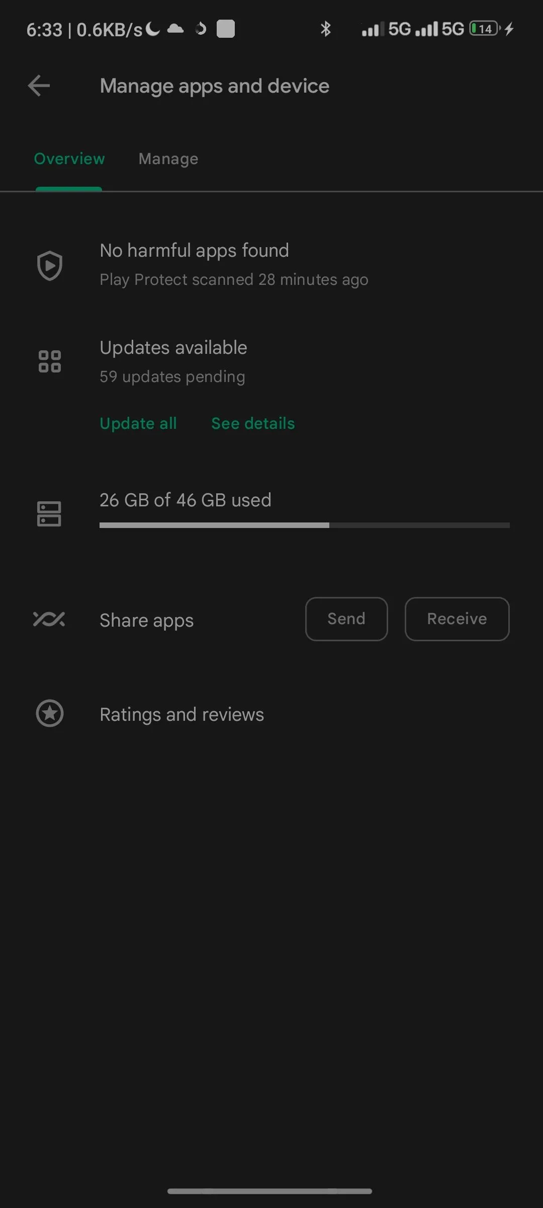 Màn hình quản lý và cập nhật ứng dụng trong Google Play Store trên Android