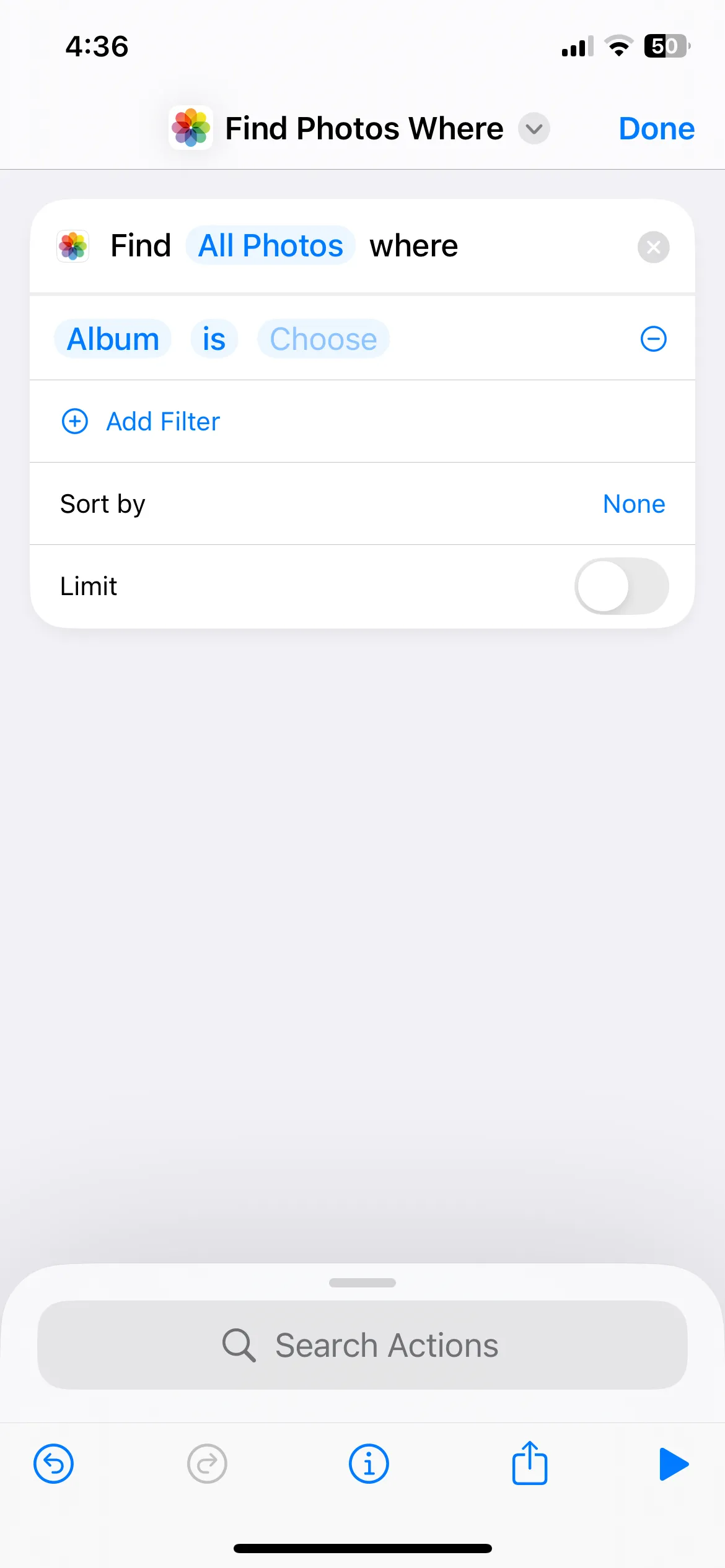 Màn hình tạo phím tắt tìm ảnh chụp màn hình trên iPhone