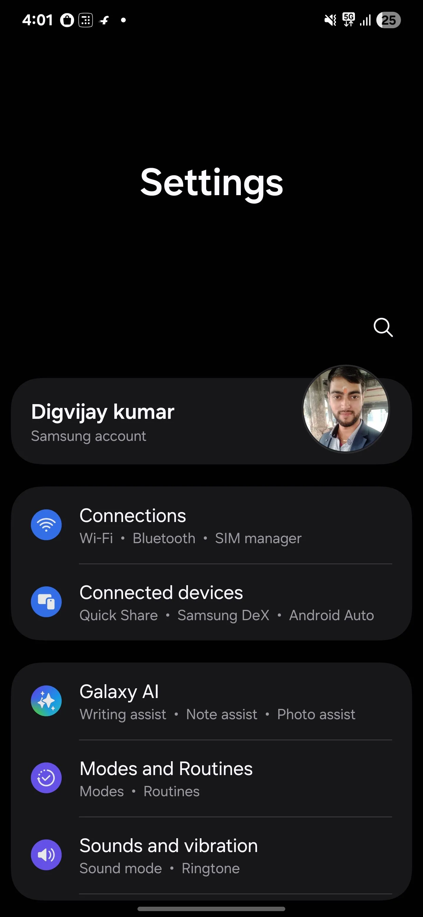 Màn hình tùy chọn &quot;Kết nối&quot; trong cài đặt Samsung, nơi quản lý Wi-Fi, Bluetooth và các chế độ kết nối khác.