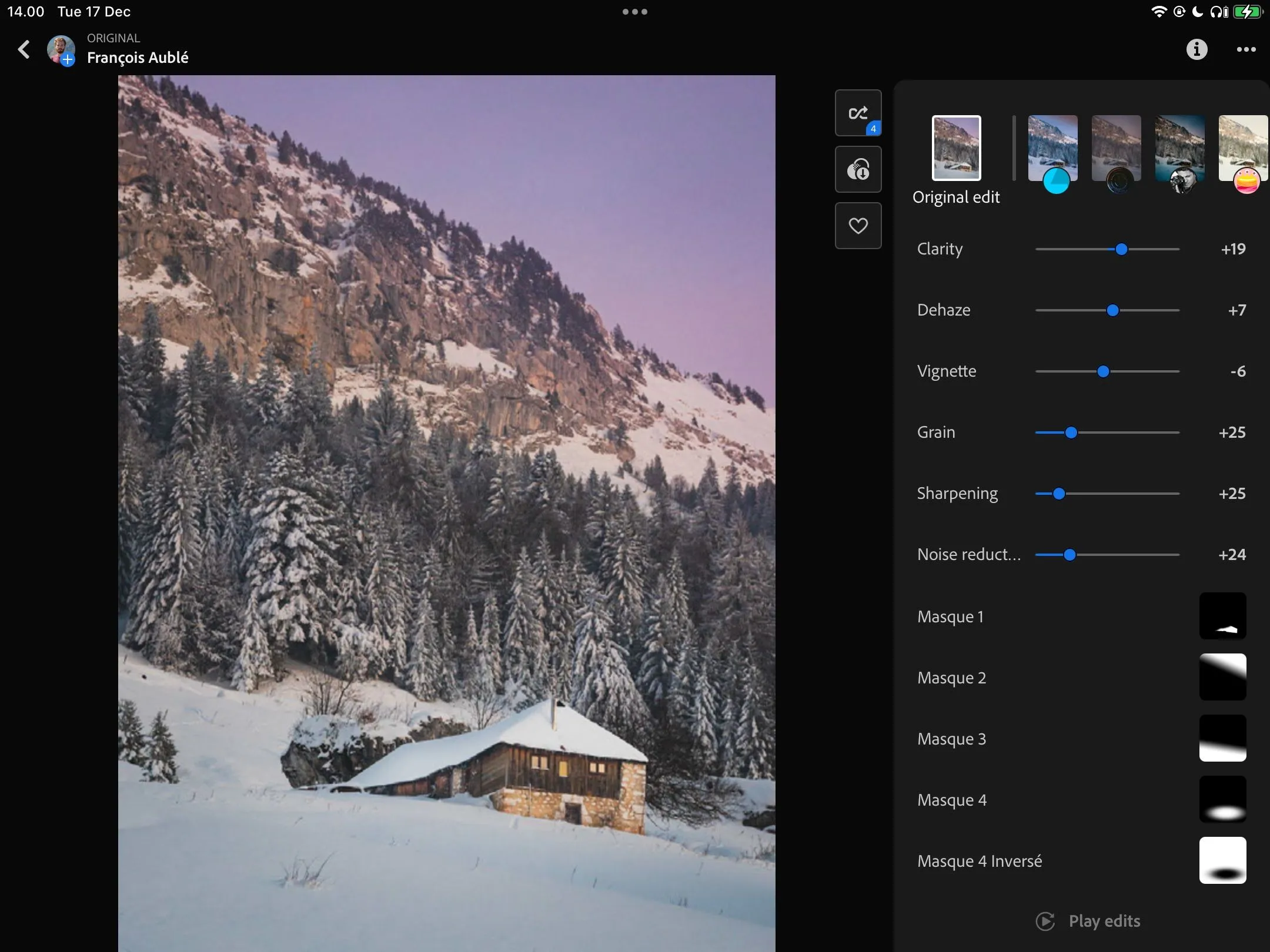 Màn hình ứng dụng Lightroom trên iPad, hiển thị giao diện khám phá và chỉnh sửa ảnh từ cộng đồng.