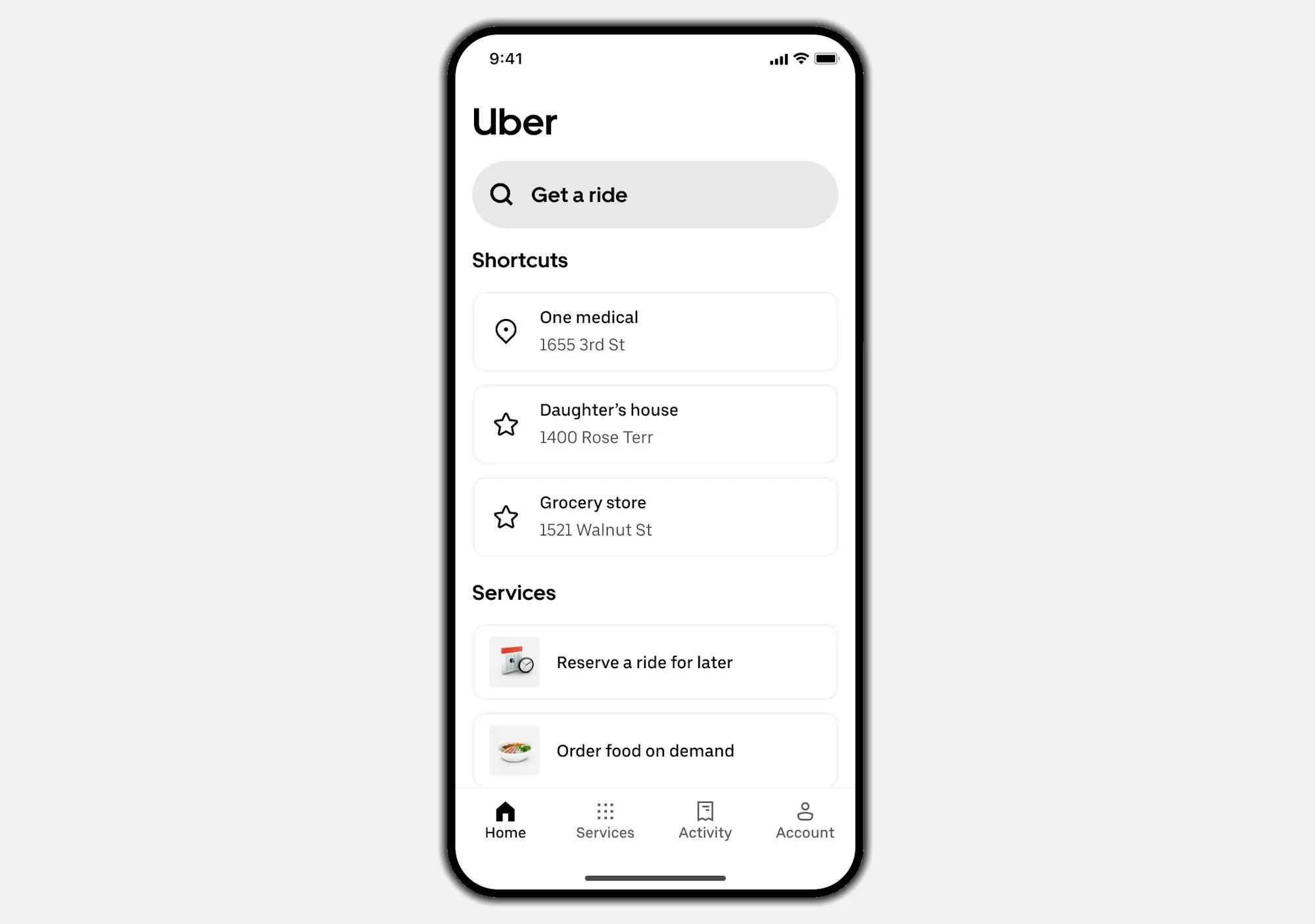 Màn hình ứng dụng Uber mới với giao diện thân thiện người dùng, tối ưu cho người lớn tuổi