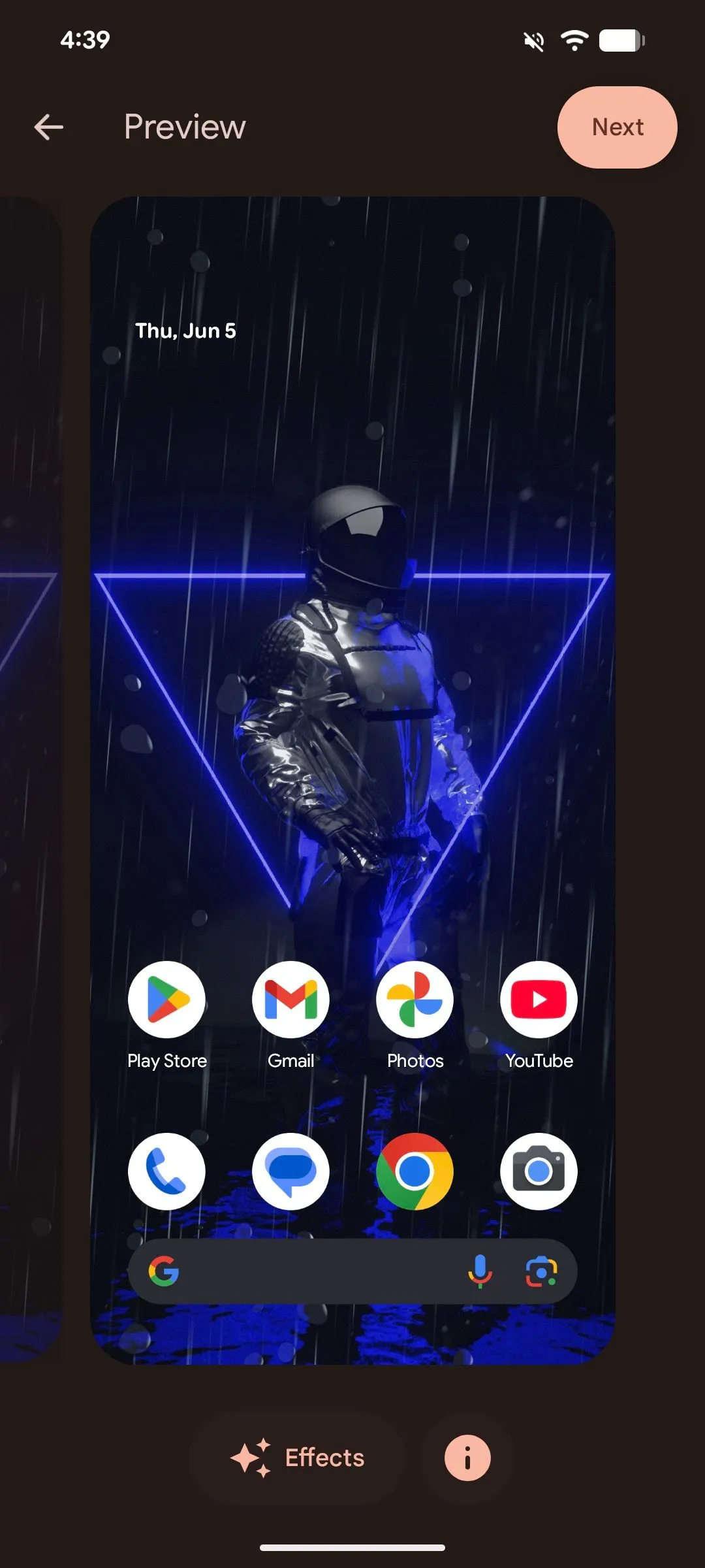 Màn hình xem trước hình nền đã áp dụng hiệu ứng trong Android 16.