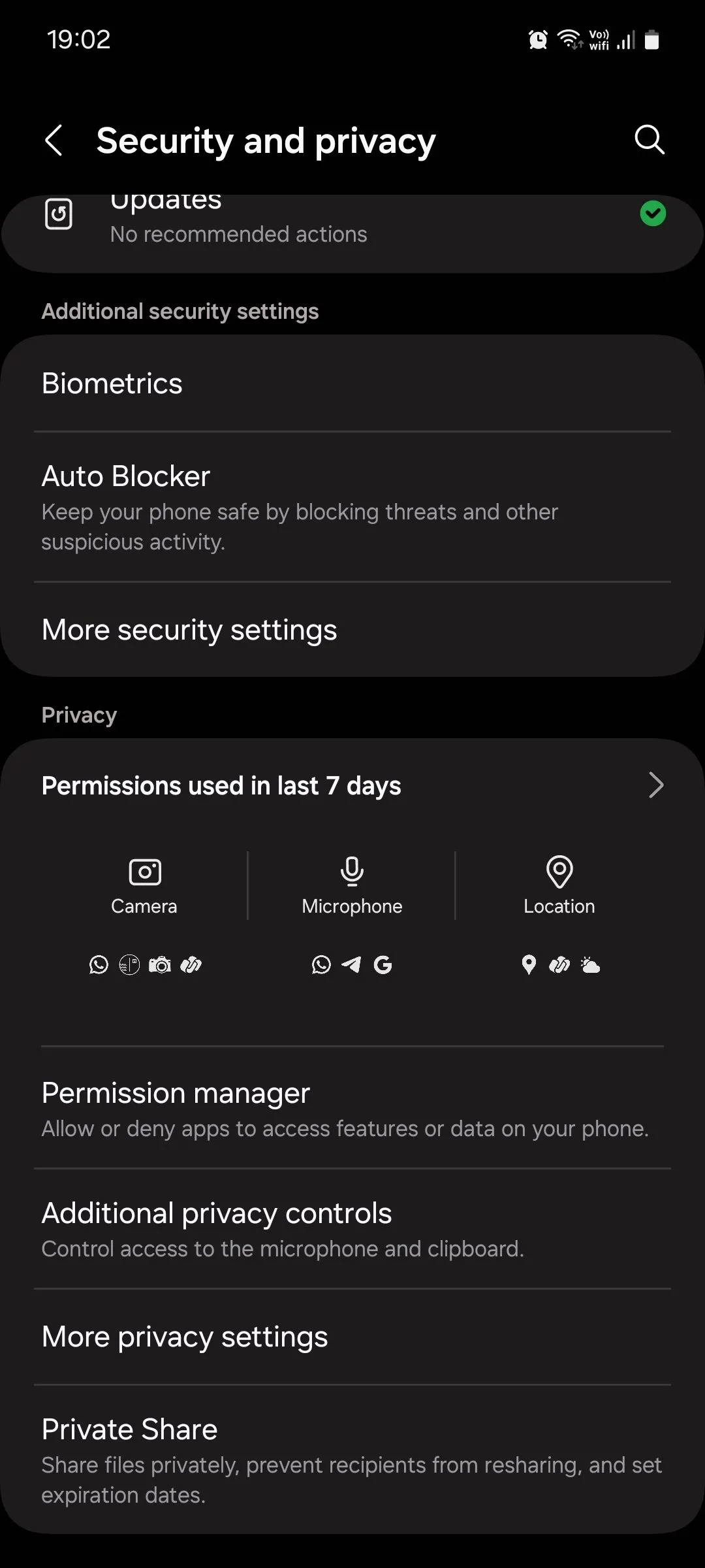 Menu Bảo mật và quyền riêng tư (Security and privacy) trên Samsung One UI, nơi tắt quảng cáo cá nhân hóa