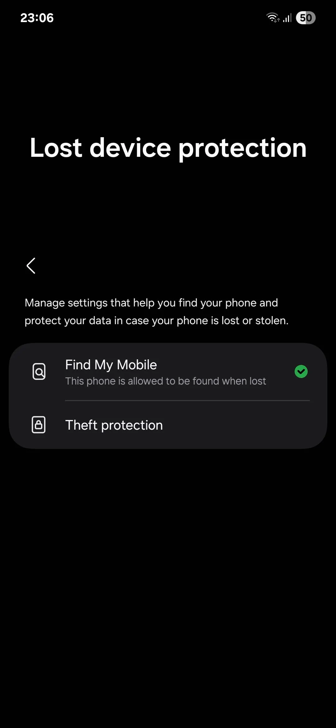 Menu Bảo vệ thiết bị bị mất trên Samsung, bao gồm các tính năng chống trộm