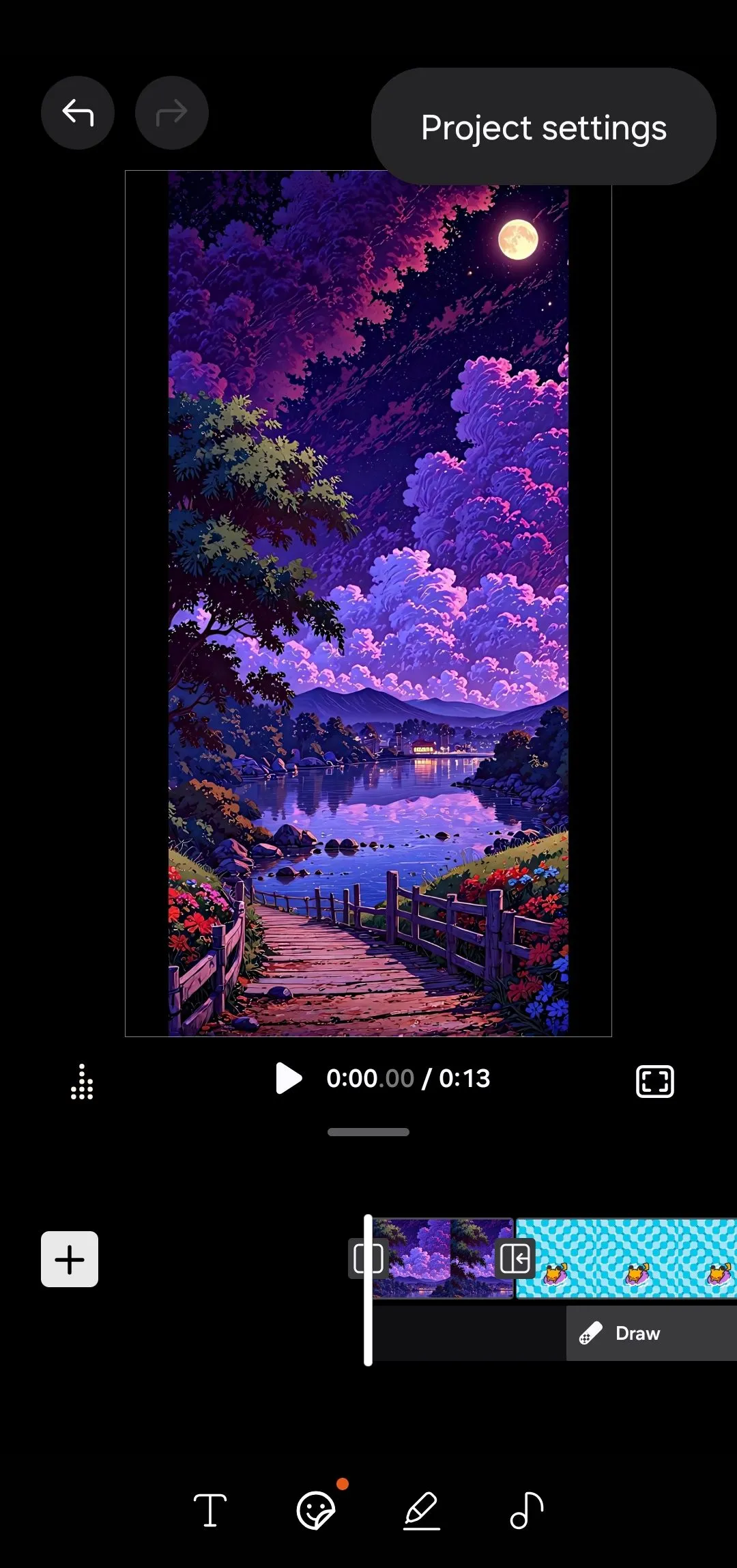 Menu cài đặt dự án trong Samsung Studio trên điện thoại Galaxy, cho phép chọn tỷ lệ khung hình video.