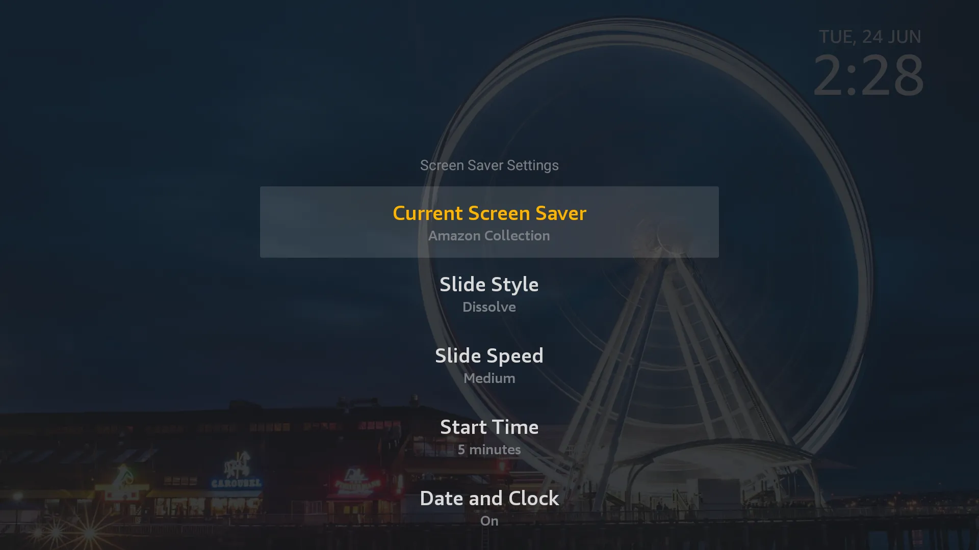 Menu cài đặt màn hình chờ trên Fire TV Stick cho phép tùy chỉnh ảnh cá nhân