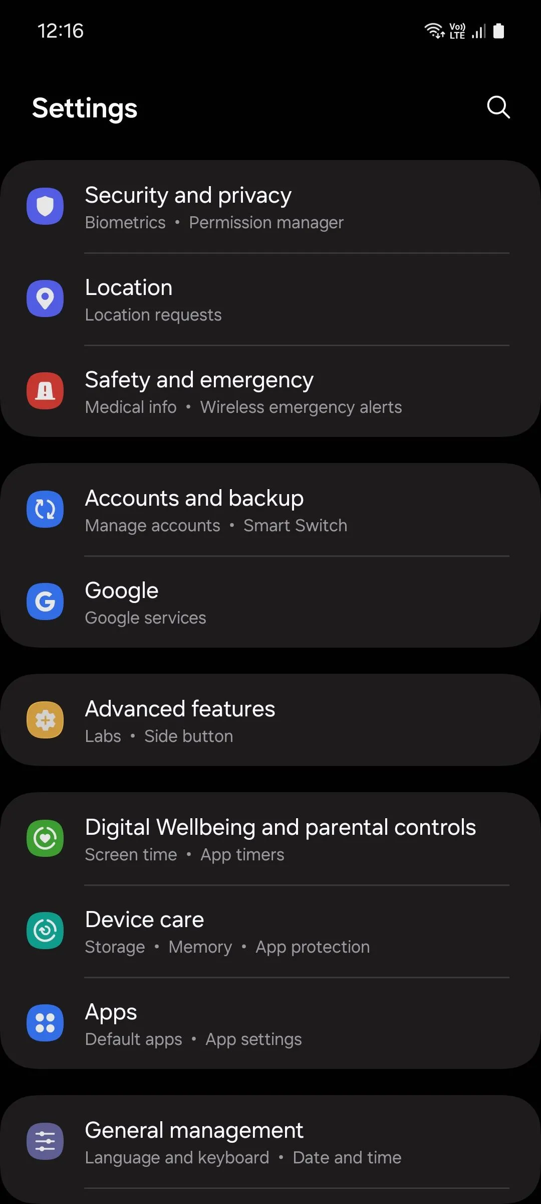 Menu Chăm sóc thiết bị và pin trong cài đặt Samsung One UI