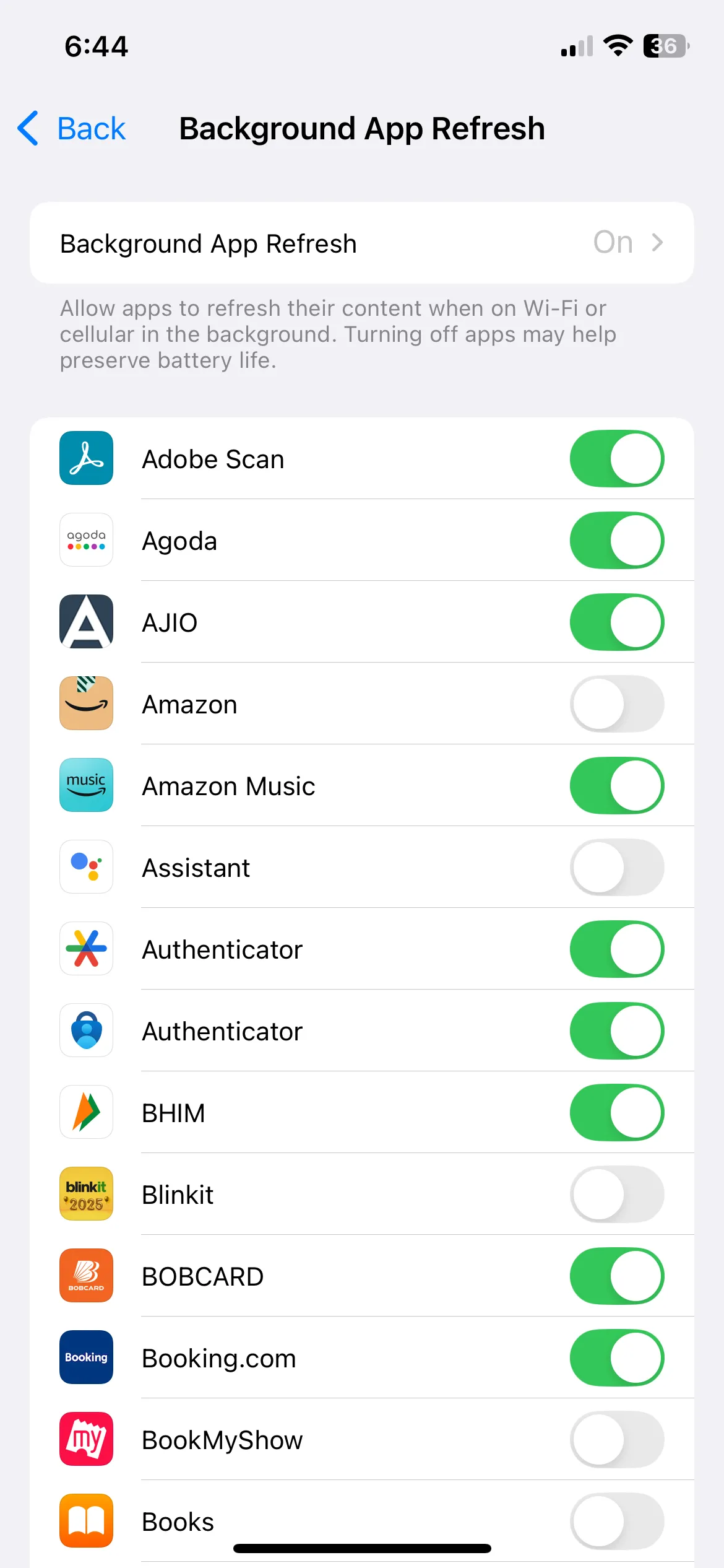 Menu Làm mới ứng dụng nền trên iPhone