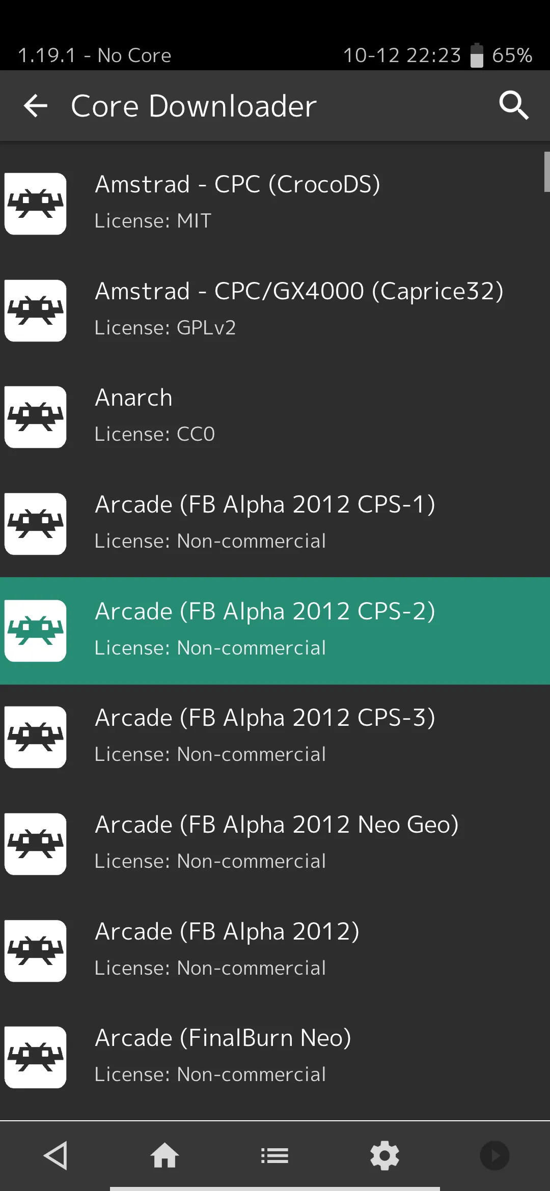 Menu tải Core giả lập trên RetroArch