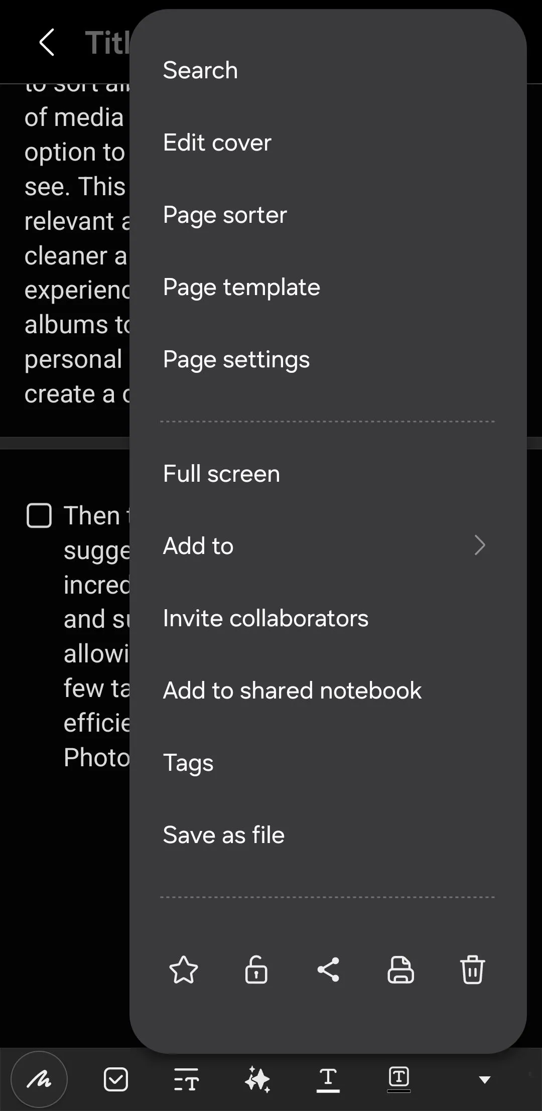 Menu tùy chọn xuất ghi chú trong Samsung Notes, cho phép người dùng lưu file dưới nhiều định dạng như DOCX, PDF, hoặc hình ảnh.