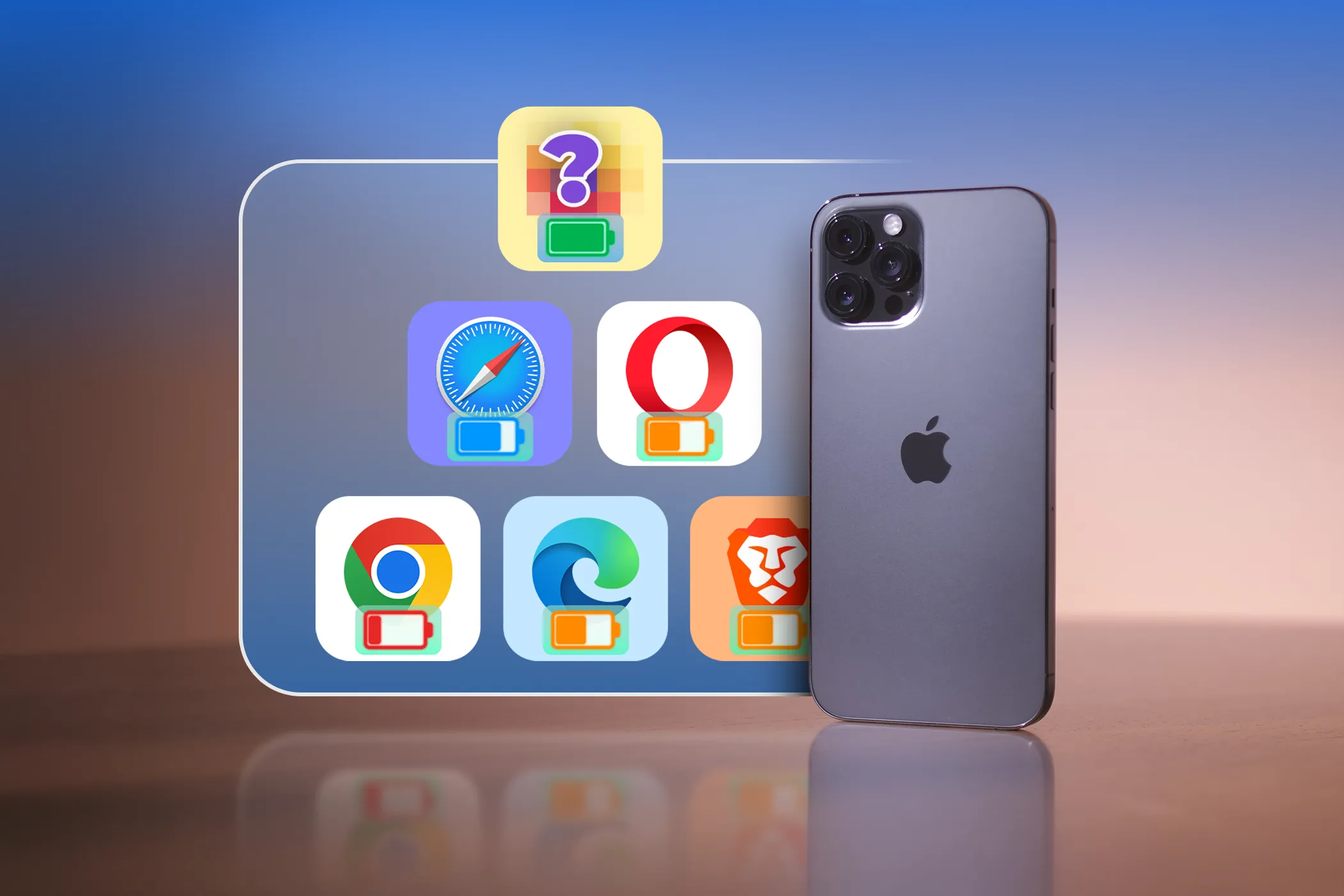 Minh họa thử nghiệm mức tiêu thụ pin của các trình duyệt trên iPhone, nhấn mạnh tầm quan trọng của việc tối ưu hóa pin cho thiết bị di động.