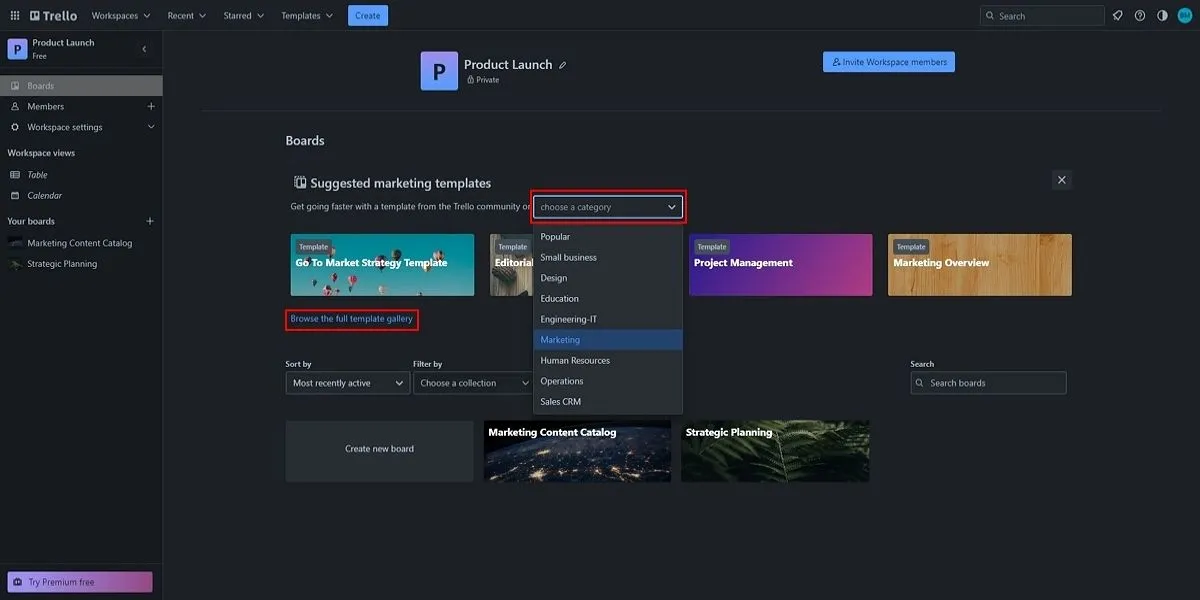 Mô phỏng cách tạo bảng dự án mới trong Trello bằng một mẫu có sẵn để quản lý công việc hiệu quả.