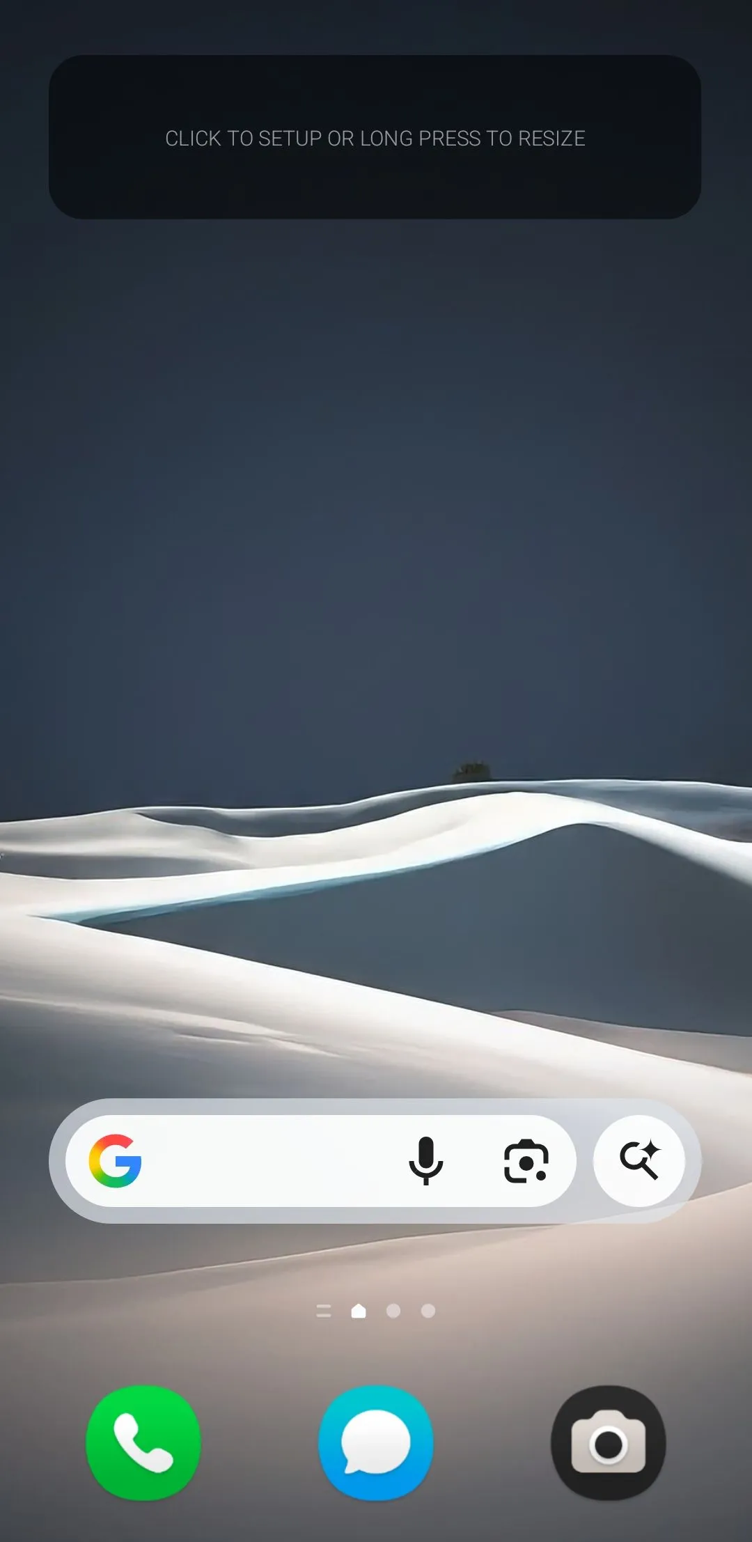 Một widget trống KWGT được thêm vào màn hình chính của điện thoại Samsung Galaxy, sẵn sàng để tùy chỉnh