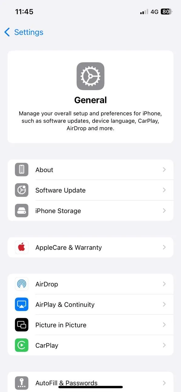 Mục cài đặt chung trên iPhone.