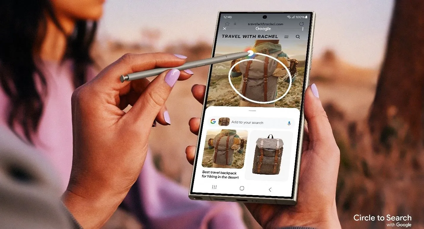 Người dùng Galaxy S24 trải nghiệm tính năng Google Circle to Search trên màn hình điện thoại
