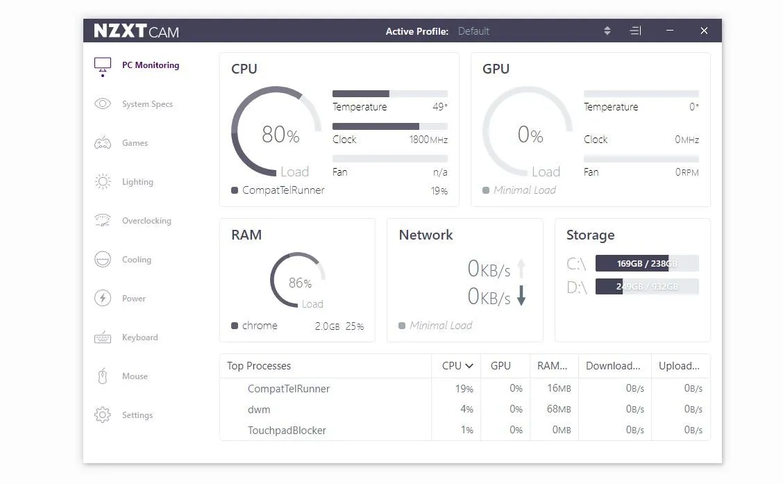 Phần mềm NZXT CAM giúp giám sát nhiệt độ và hiệu suất của CPU và GPU trên hệ điều hành Windows 10