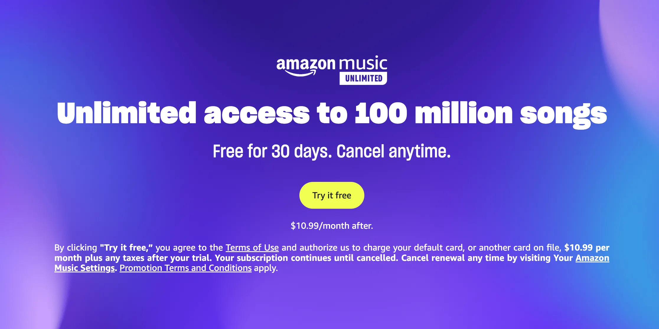Quảng cáo Amazon Music Unlimited giới thiệu tính năng và dùng thử miễn phí