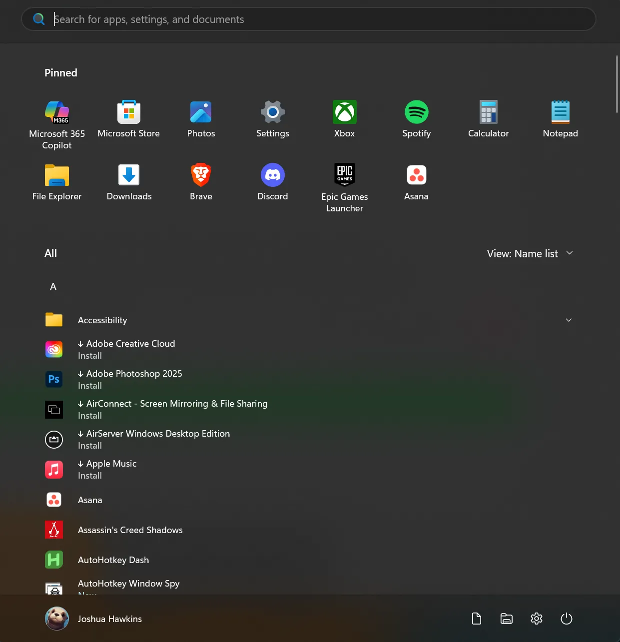 Start Menu Windows 11 Insider với chế độ hiển thị tất cả ứng dụng trực tiếp, loại bỏ nút All Apps.