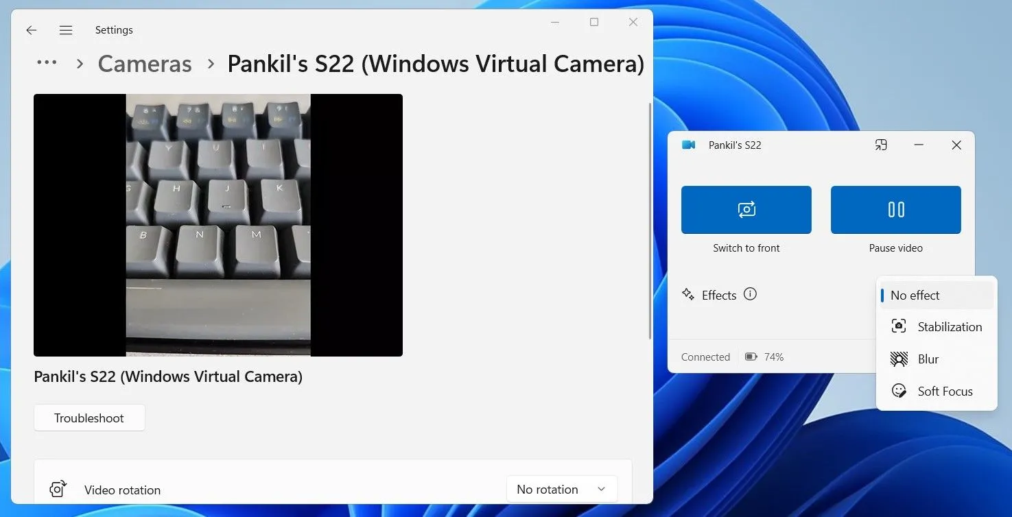 Sử dụng điện thoại Android làm webcam cho máy tính Windows 11 qua ứng dụng Phone Link