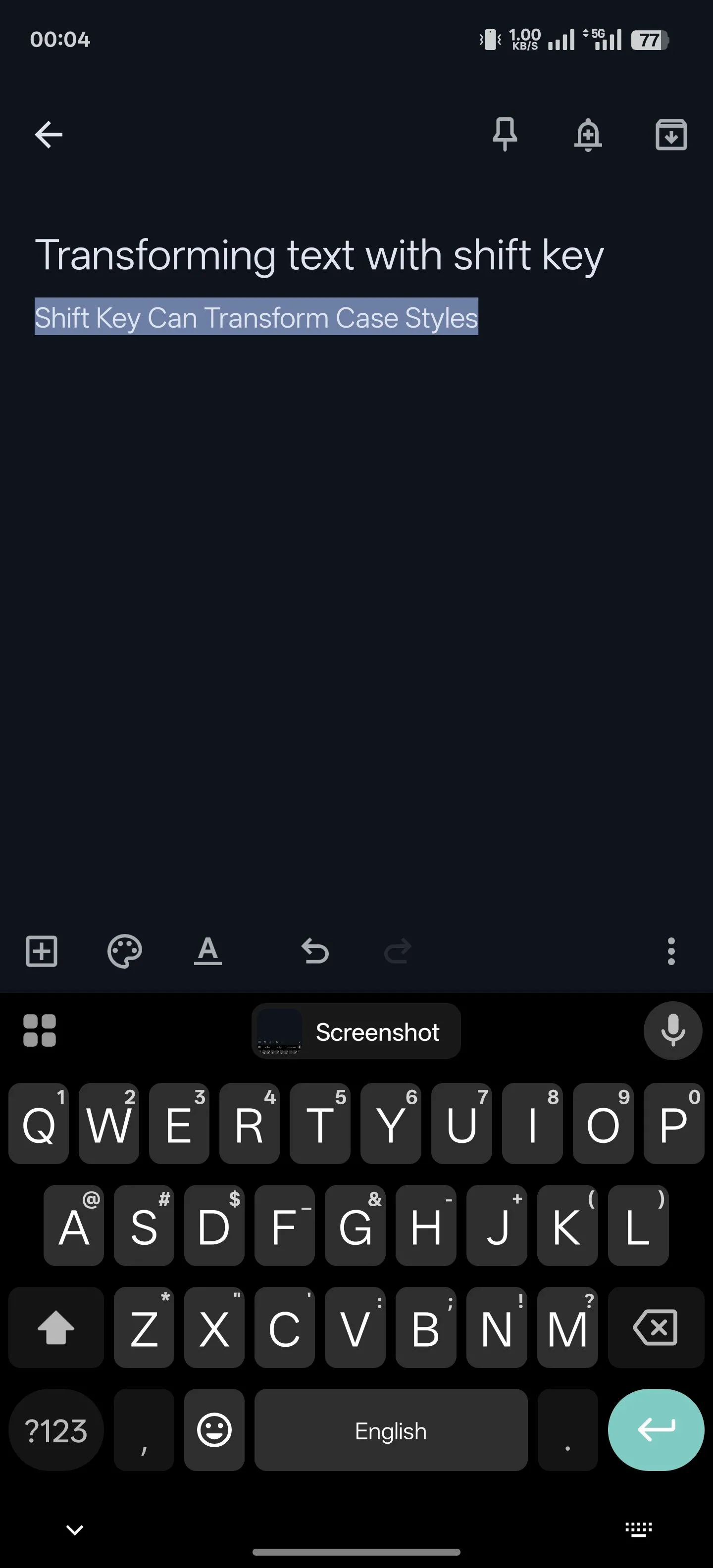 Sử dụng phím Shift trên Gboard để nhanh chóng thay đổi kiểu chữ thành chữ hoa, chữ thường hoặc viết hoa đầu câu.