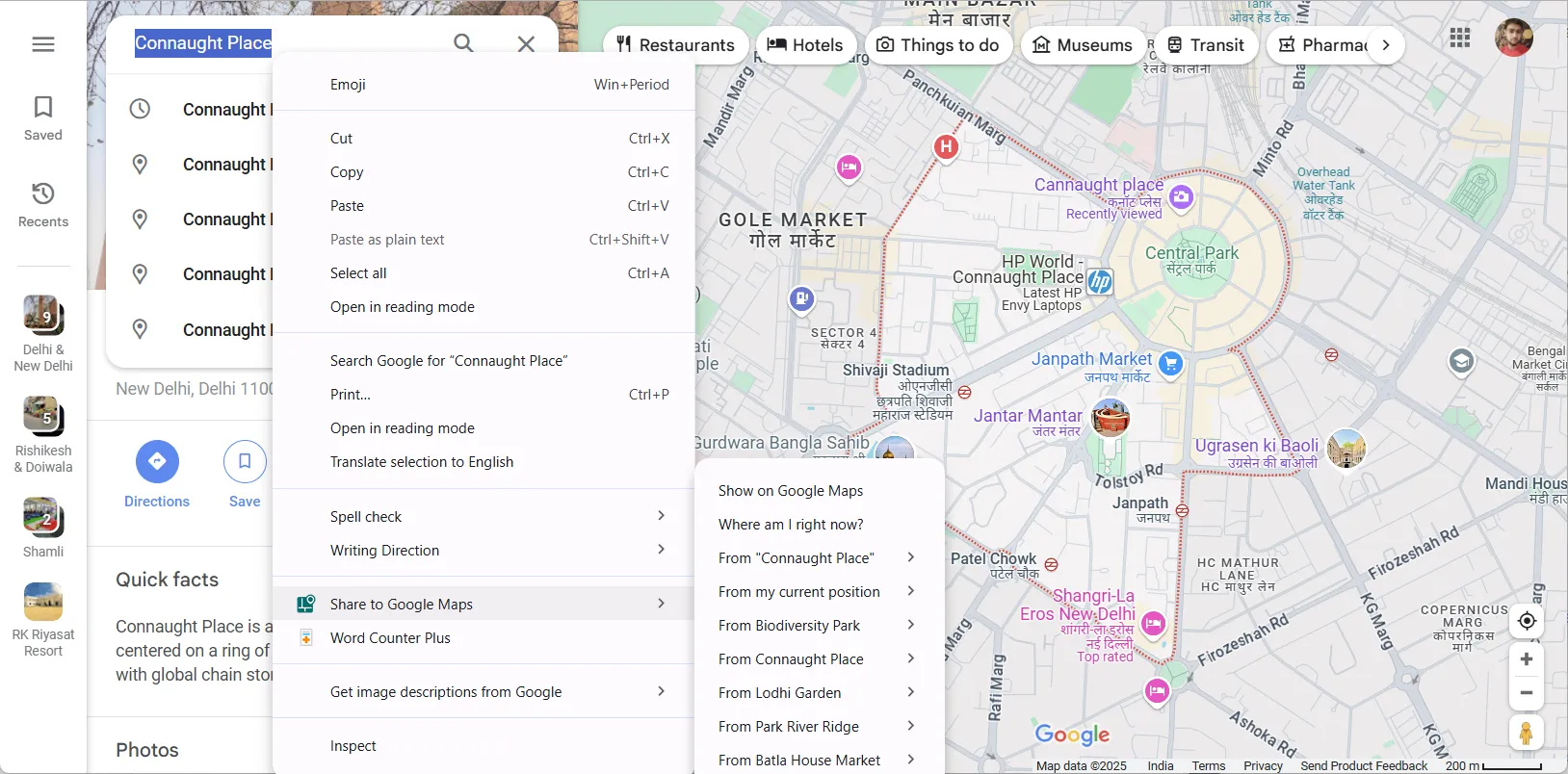 Sử dụng tính năng Share to Google Maps từ menu chuột phải để mở nhanh địa điểm