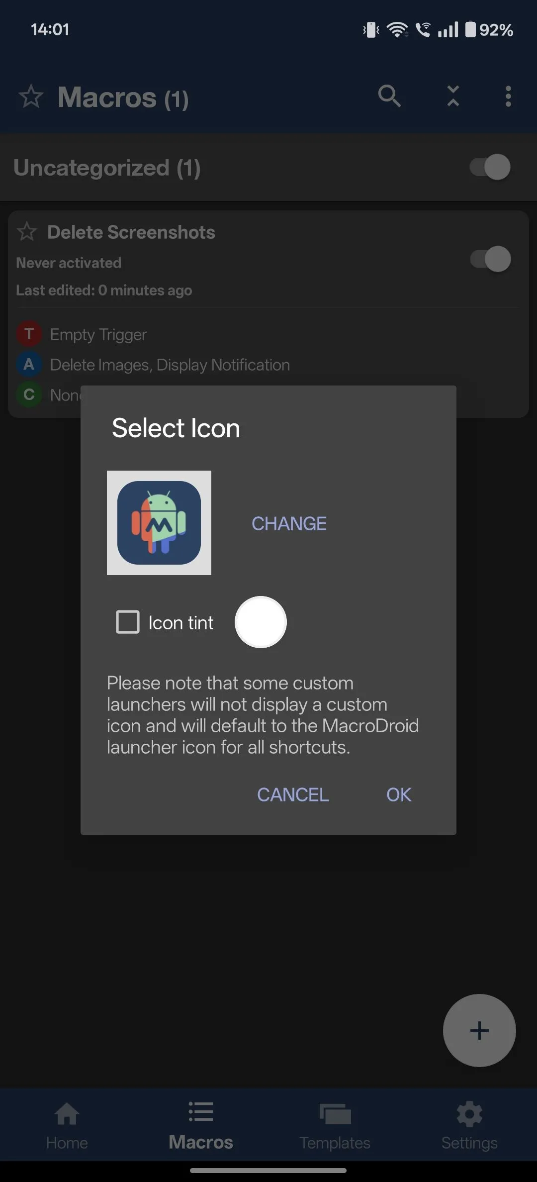Tạo phím tắt màn hình chính cho macro MacroDroid.