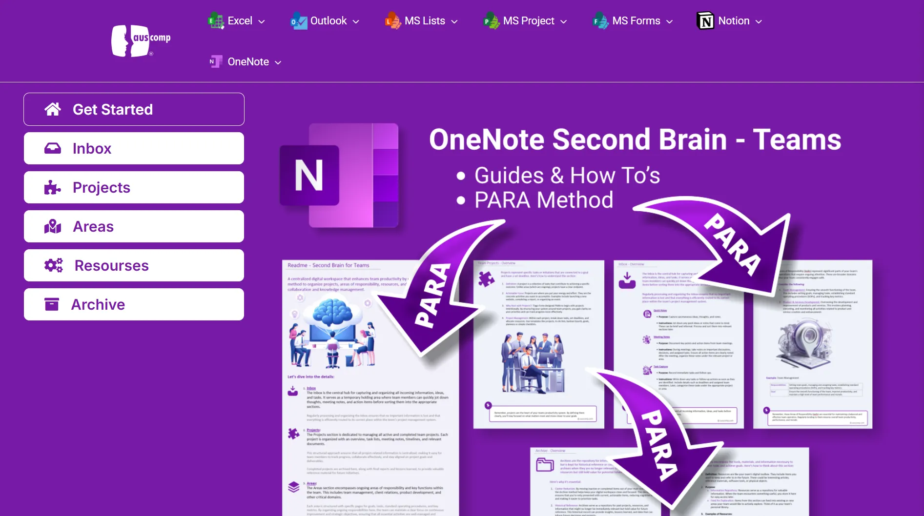 Template Second Brain của Auscomp giúp tổ chức thông tin hiệu quả trên OneNote