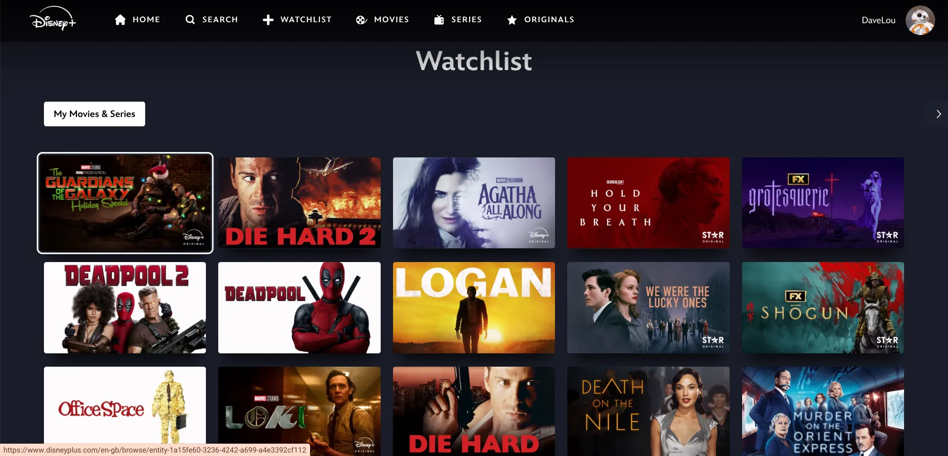 Thao tác chọn một bộ phim để gỡ bỏ khỏi Watchlist trên Disney Plus