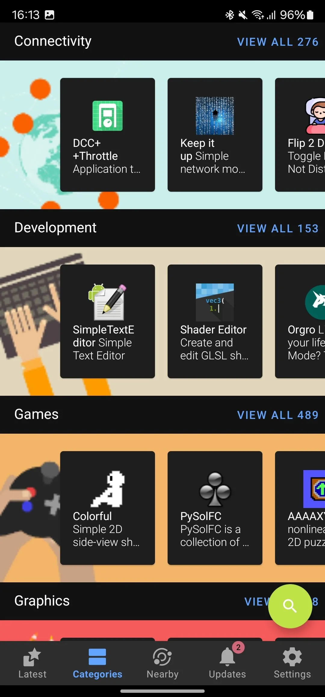 Thẻ Danh mục trong ứng dụng F-Droid.