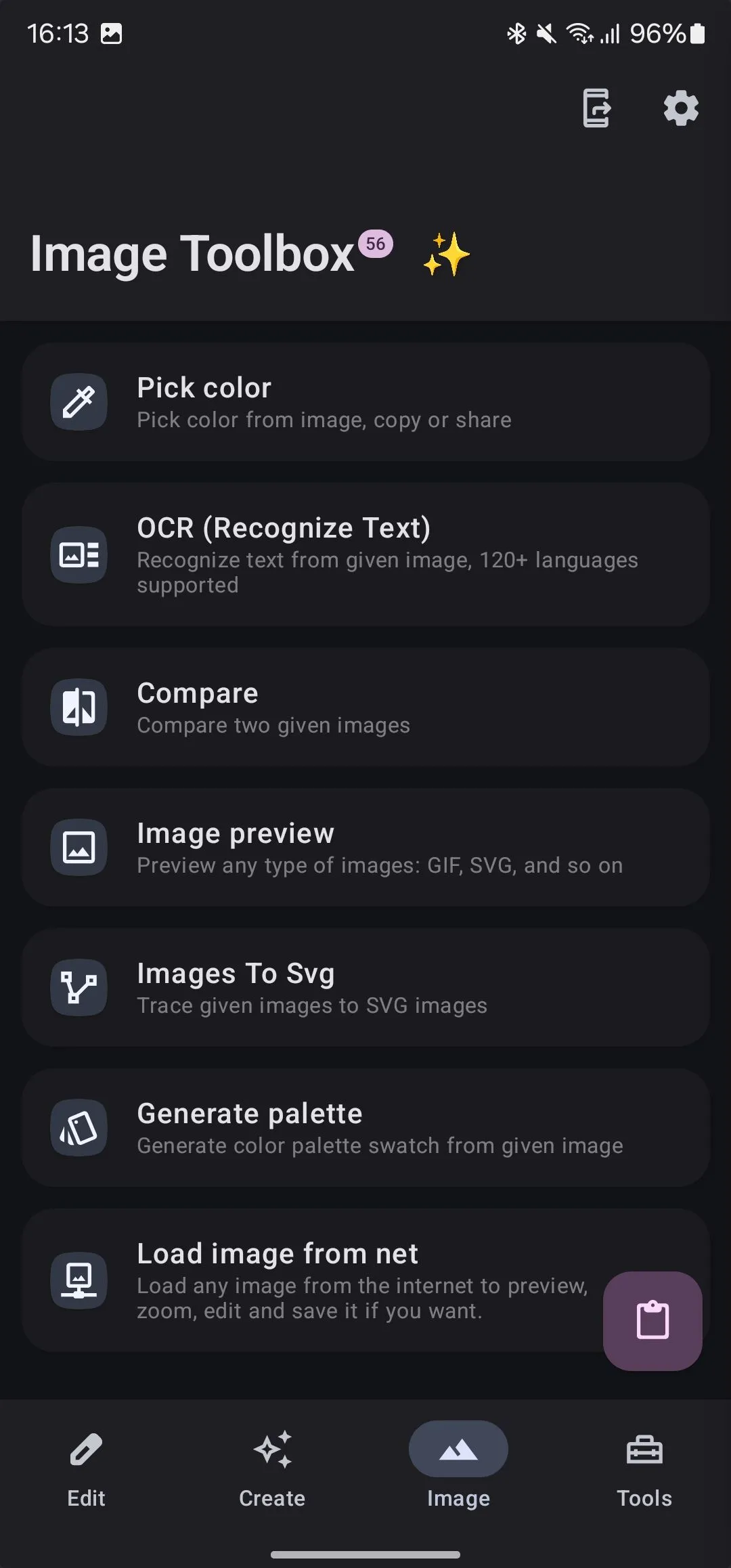 Thẻ Hình ảnh trong ứng dụng Image Toolbox.
