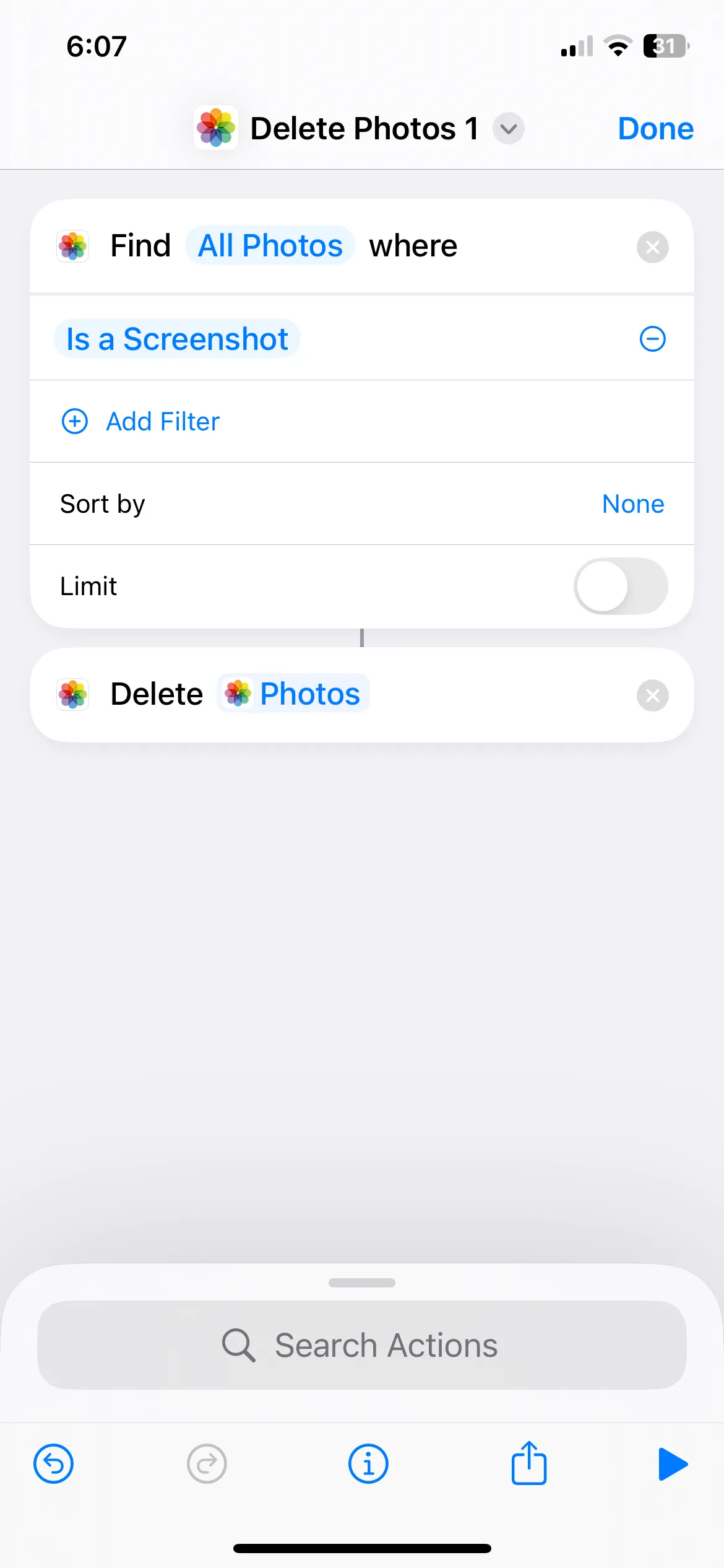 Thêm hành động xóa ảnh vào phím tắt trên iPhone